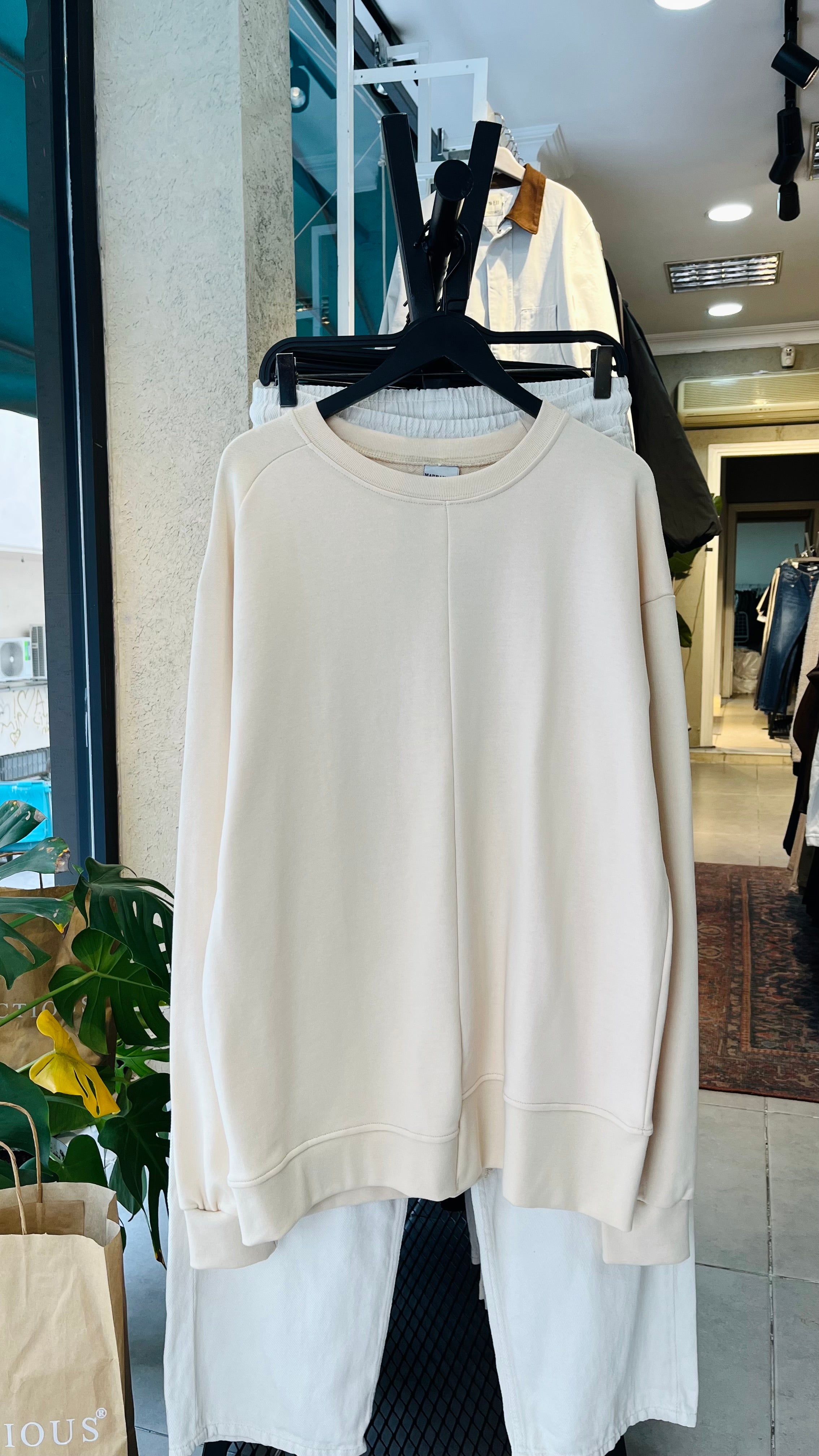 Oversize Asimetrik Kesim Bej Sweatshirt 5007