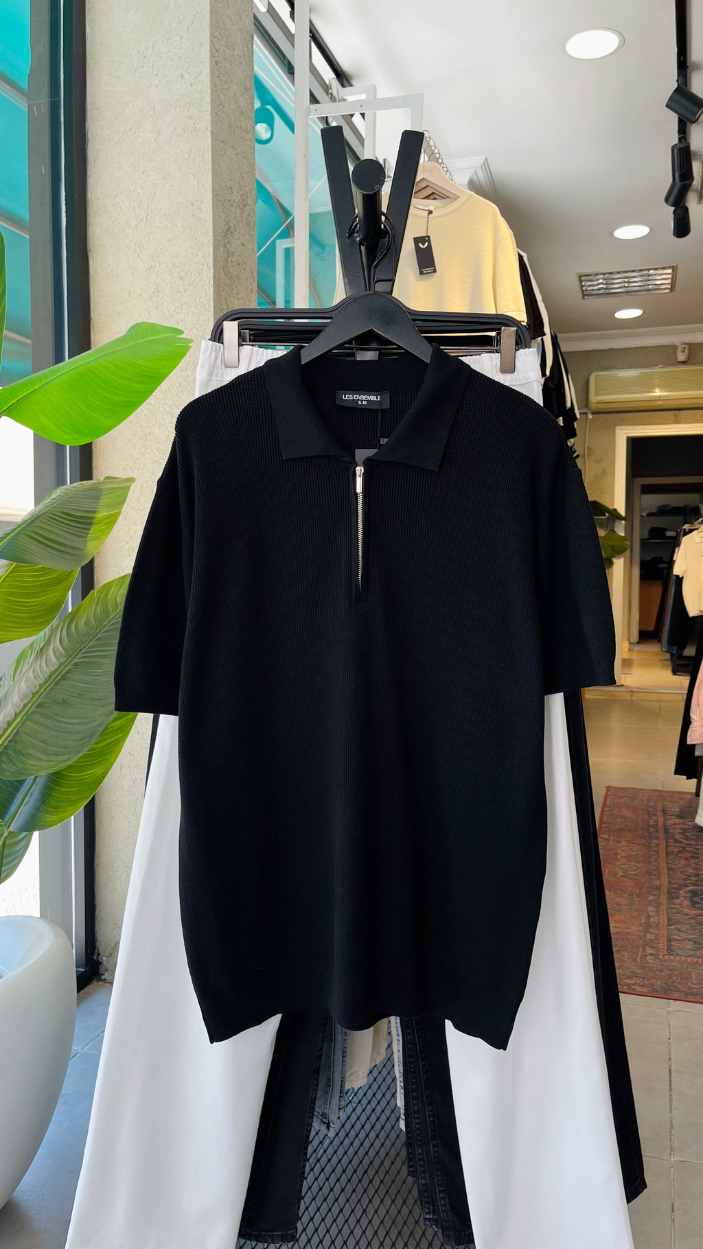 Oversize Yarım Fermuarlı Triko Siyah Tshirt 9428