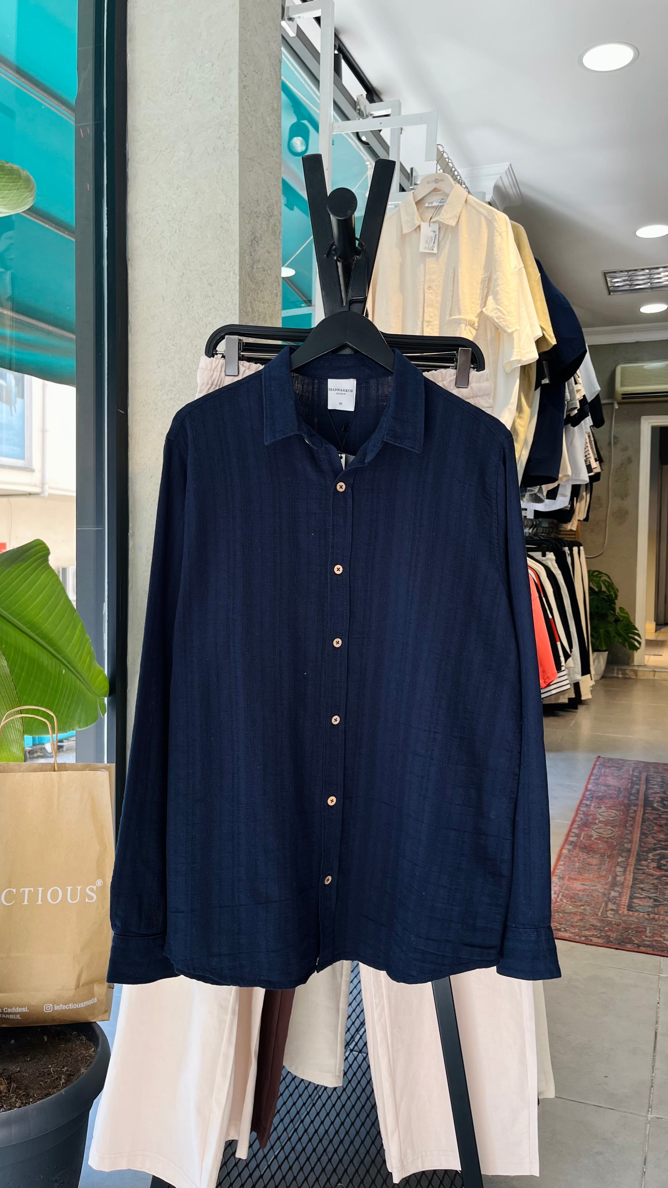 Oversize Lacivert Uzun Kollu Gömlek - Lacivert 5416