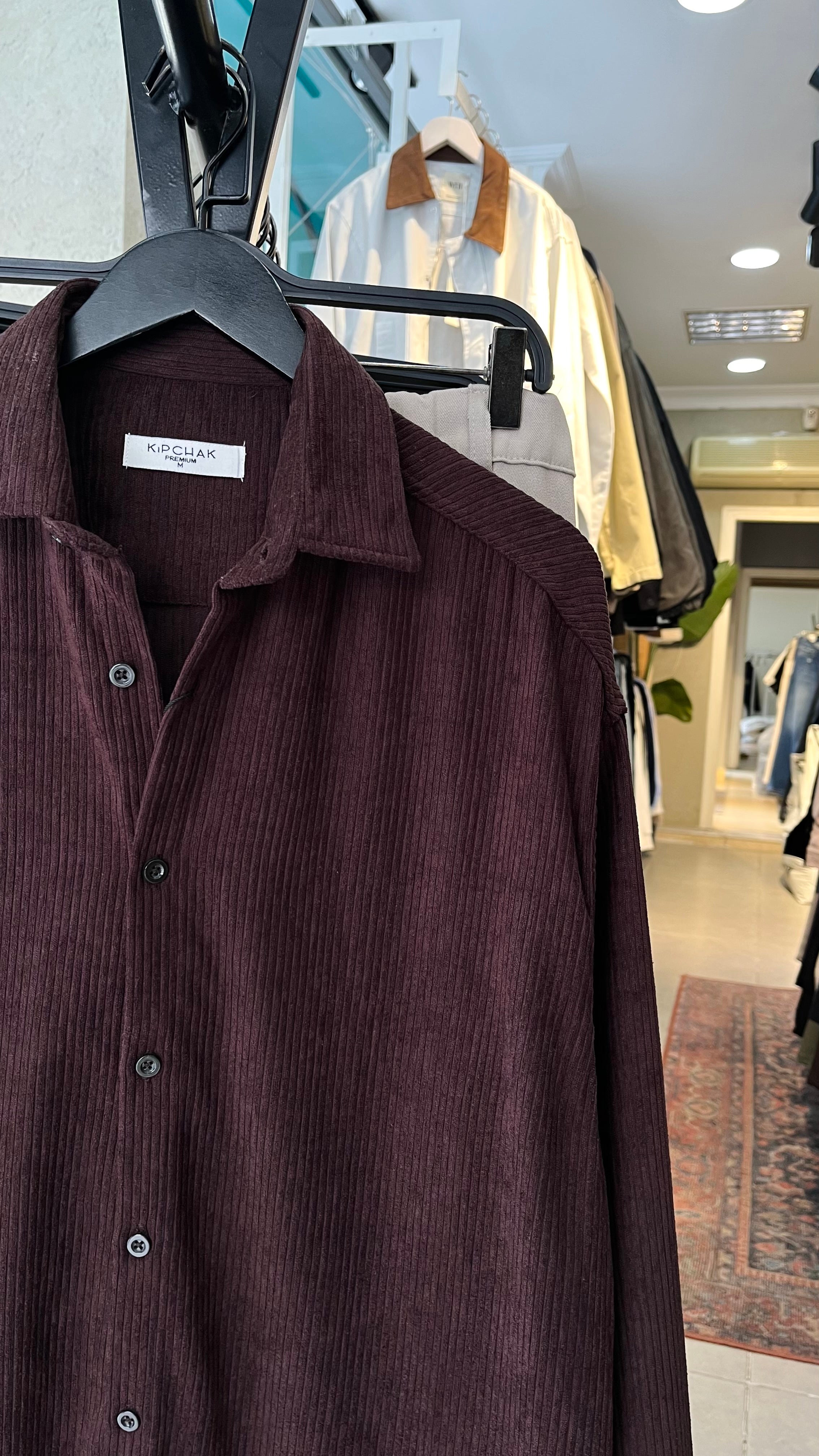 Oversize Kahverengi Kadife Gömlek 5428