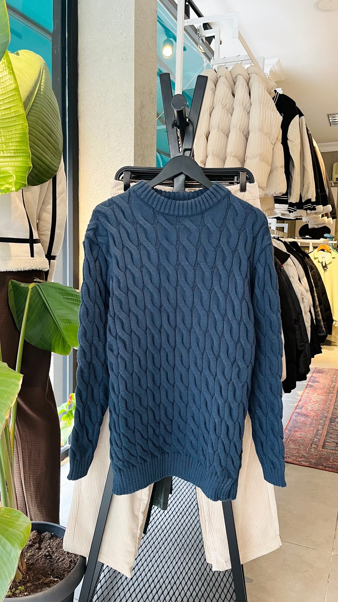 Oversize Örgü Desenli Petrol Mavisi Triko Kazak Kampanyalı K-117