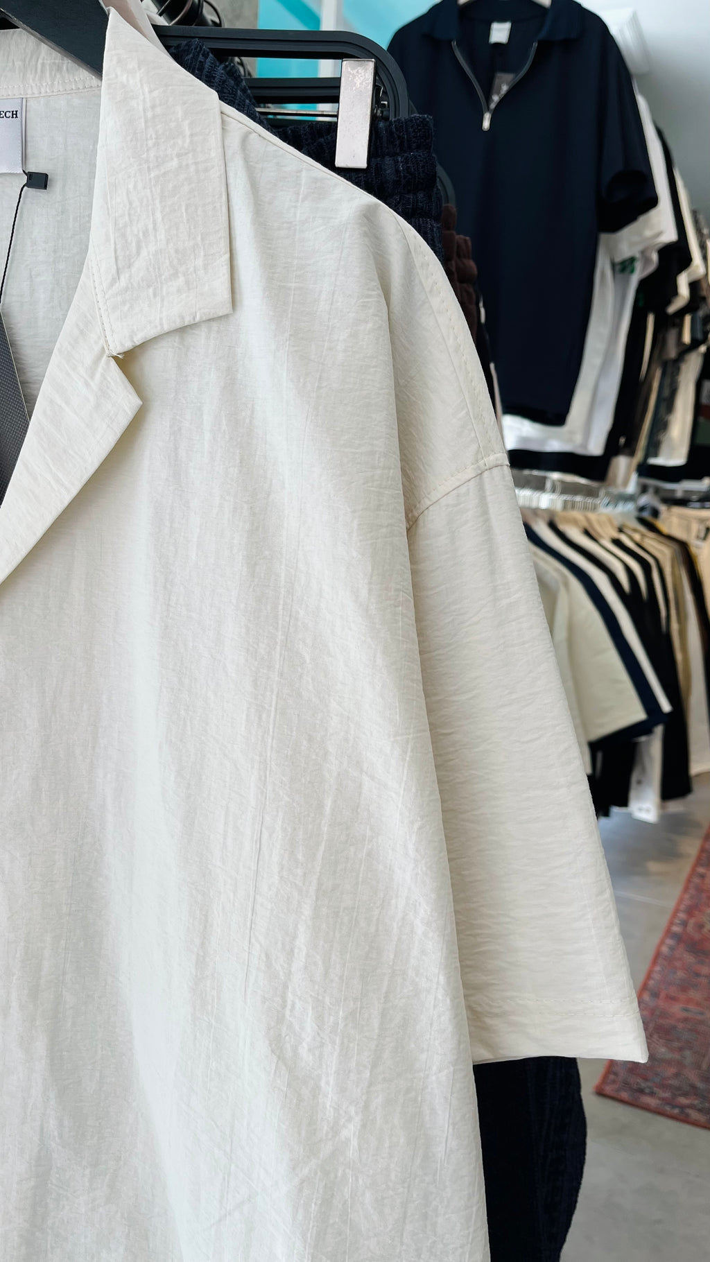 Oversize Bej Apaş Yaka Kısa Kollu Gömlek - Bej 5366