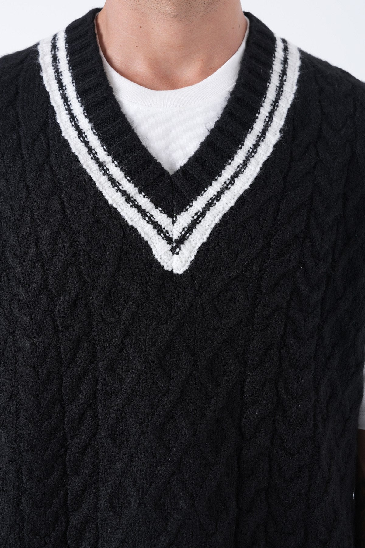 Oversize Çift Renk Siyah Triko Süveter 7003