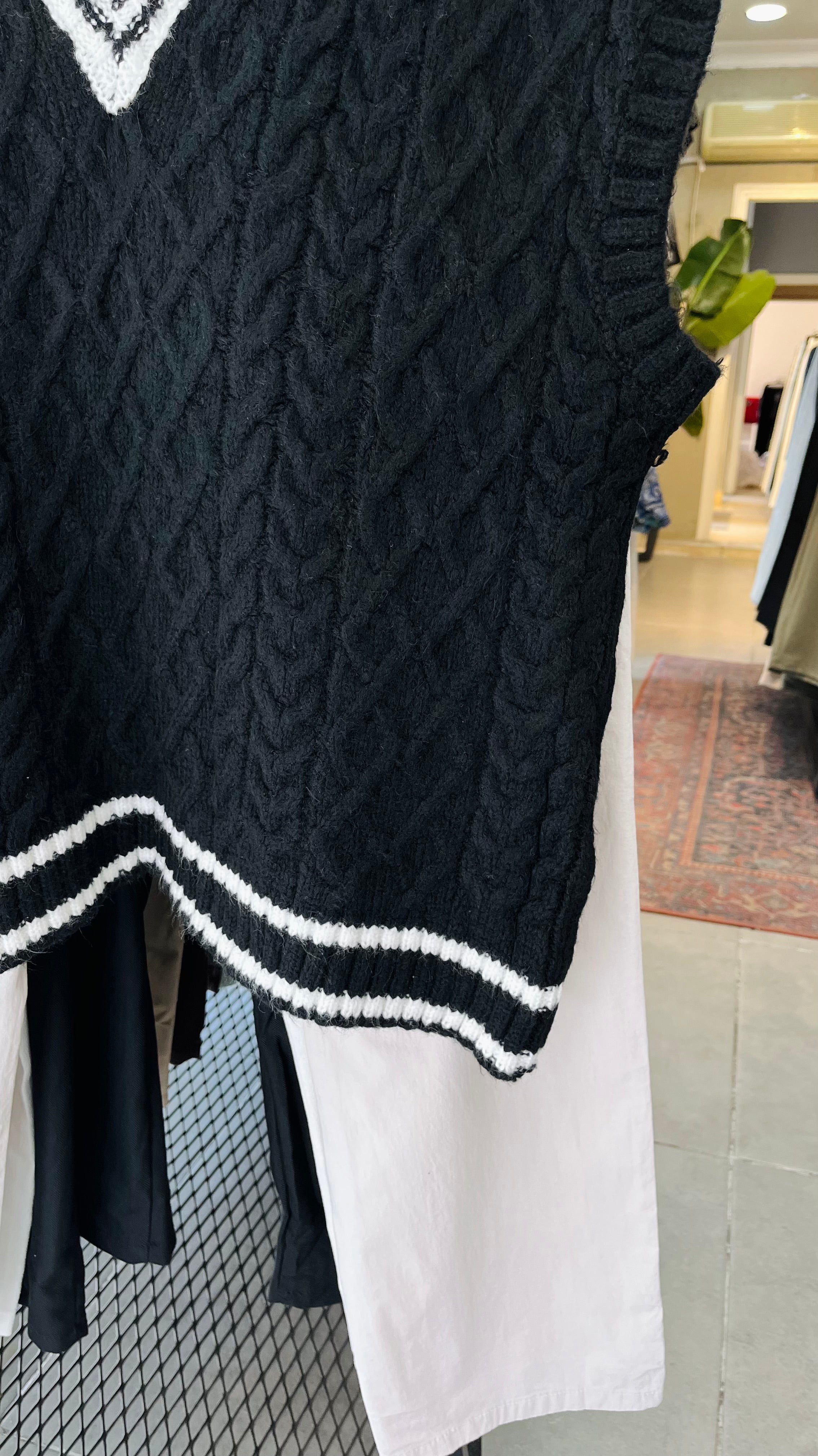 Oversize Çift Renk Siyah Triko Süveter 7003