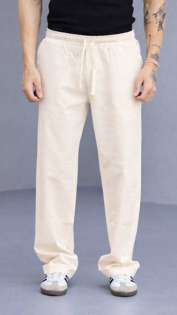 Baggy Bej Keten Pantolon 6186