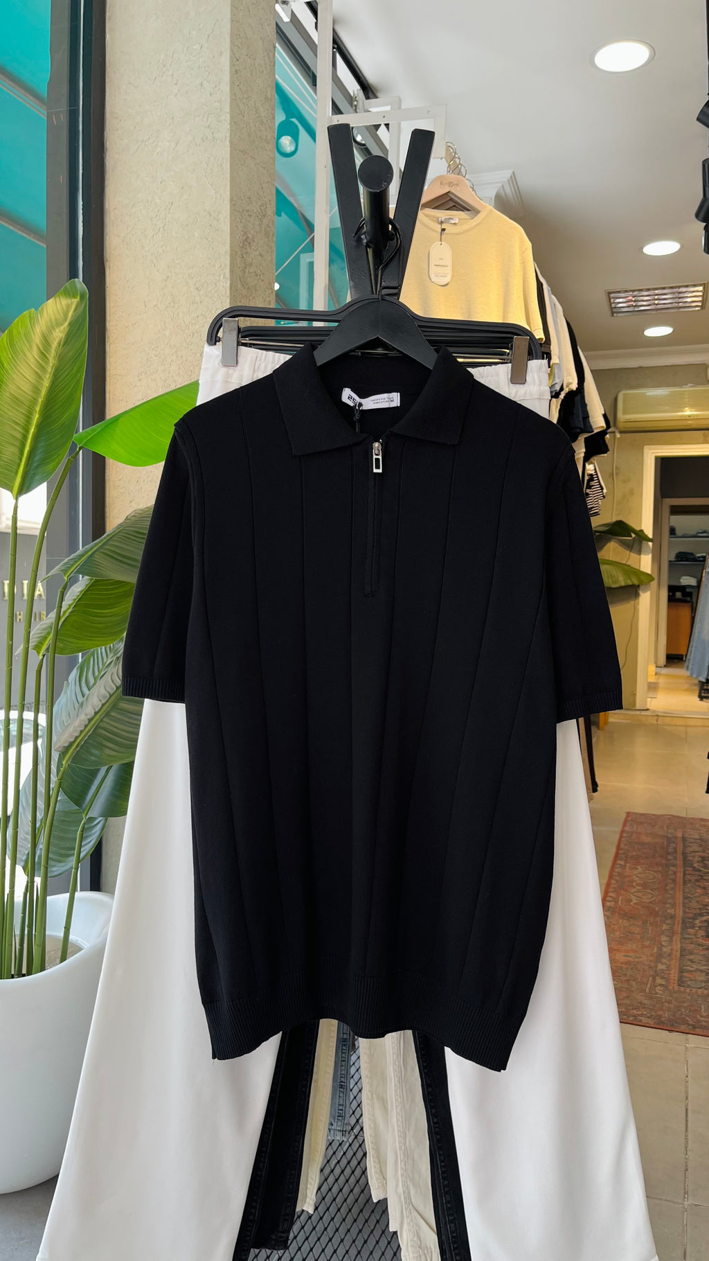 Siyah Polo Yaka Fermuarlı Triko Tshirt 9437