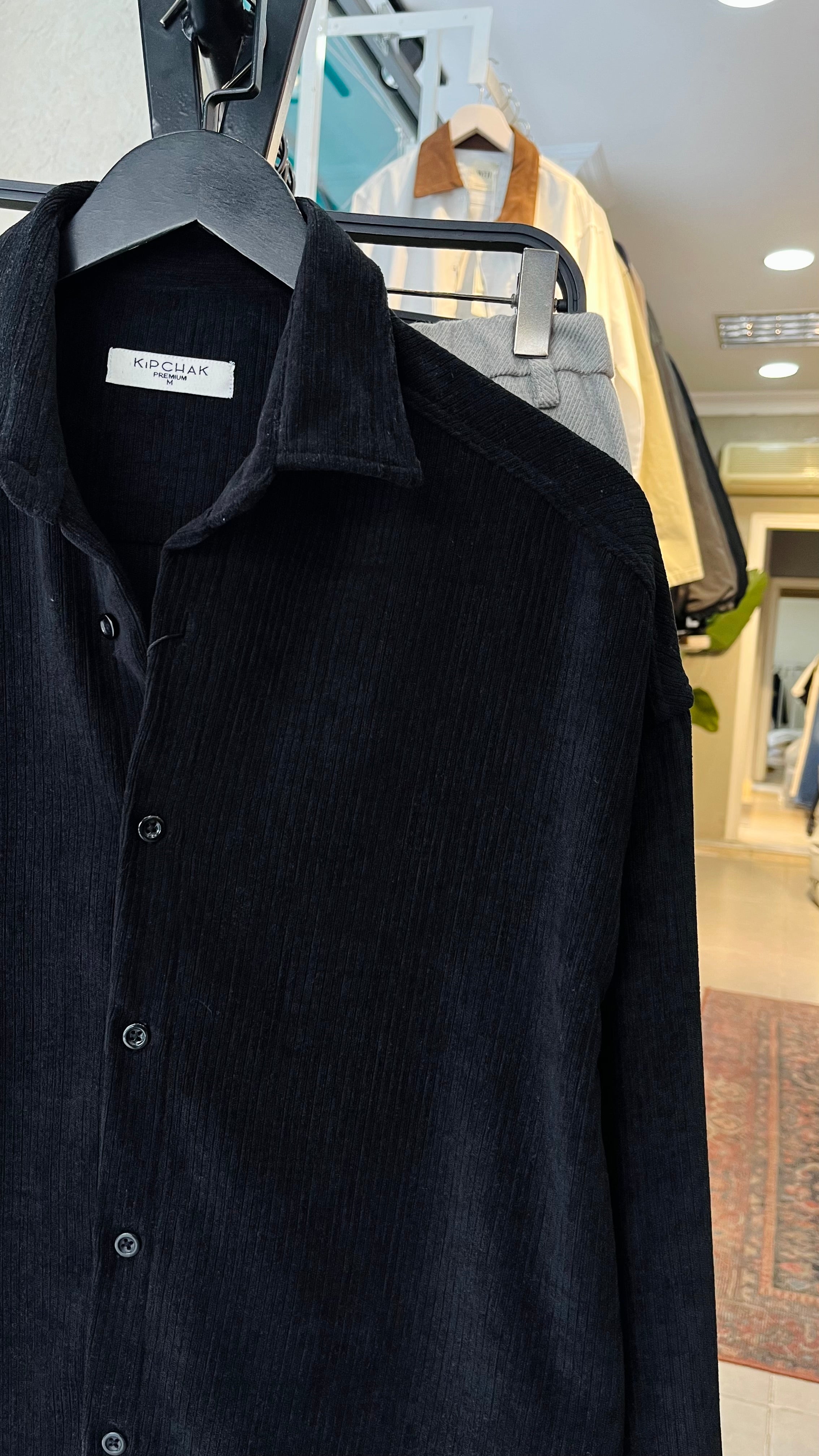 Oversize Siyah Kadife Gömlek 5430