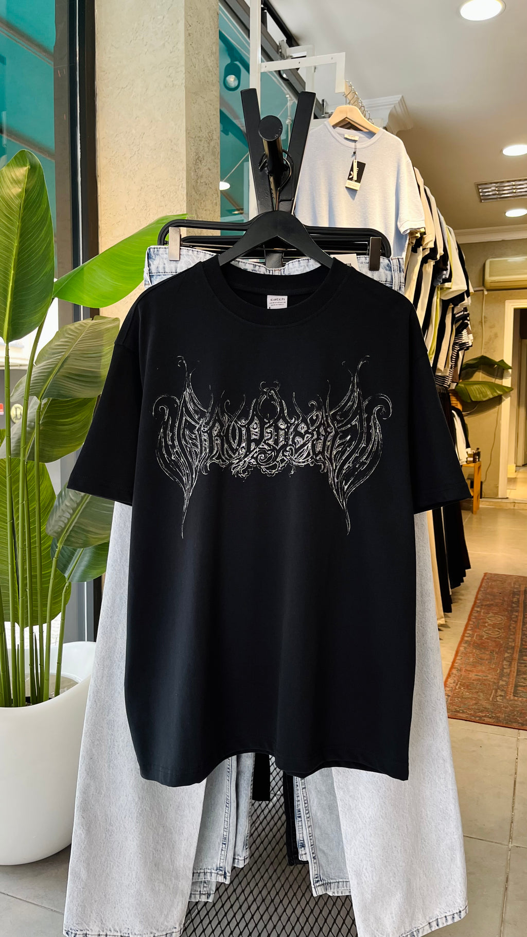 Oversize Siyah Baskılı Tshirt 9414