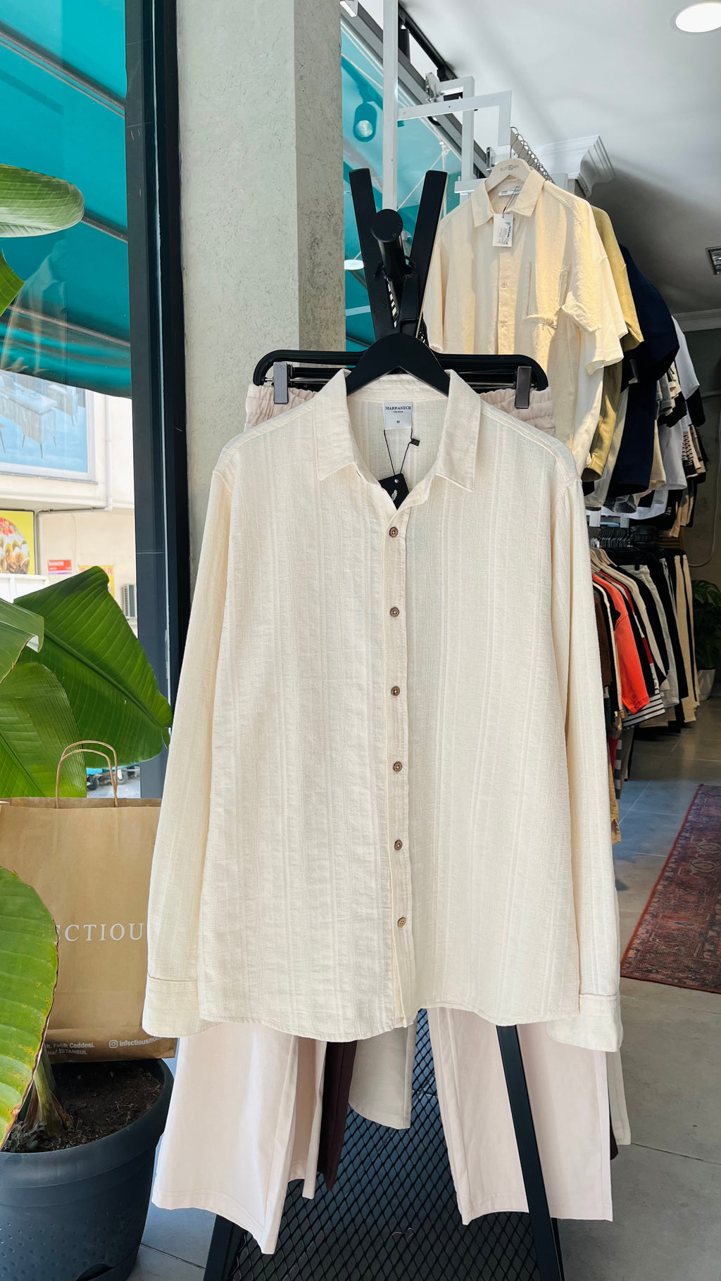 Oversize Bej Uzun Kollu Gömlek - Bej 5415