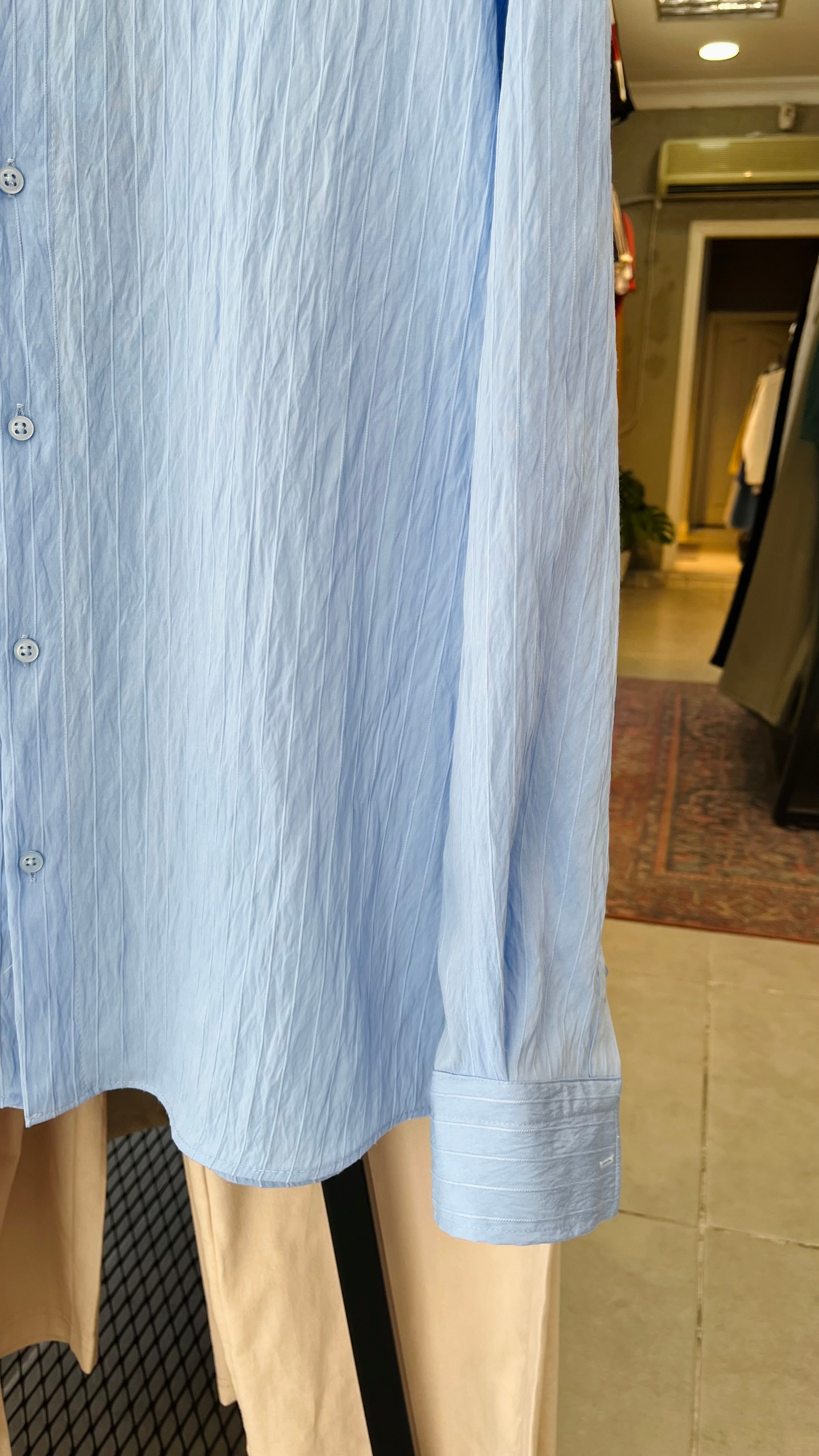 Oversize Bebe Mavisi Uzun Kollu Gömlek - Bebe Mavisi 5401