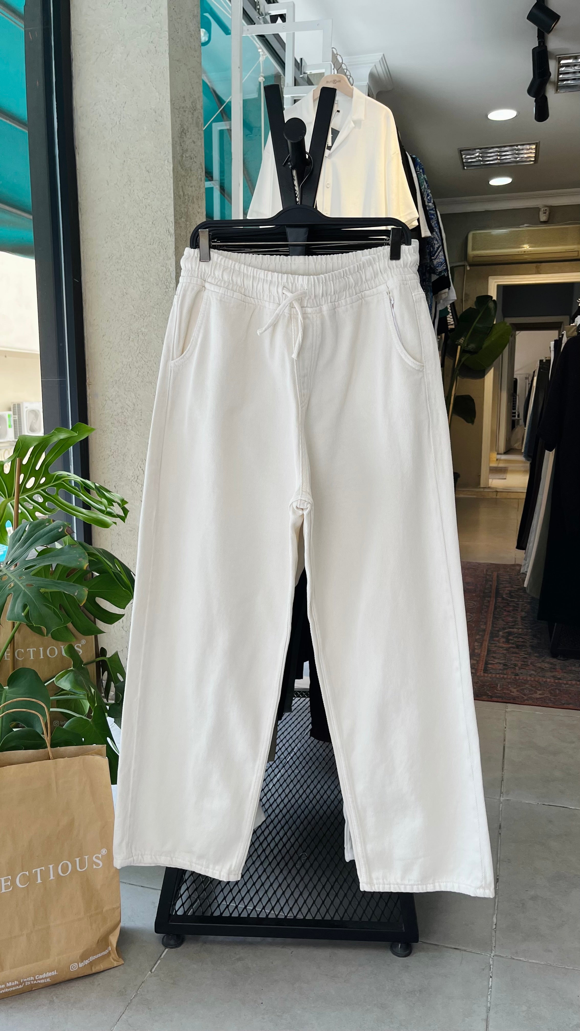 Baggy Ekstra Bol Bej Gabardin Pantolon - Bej 6146
