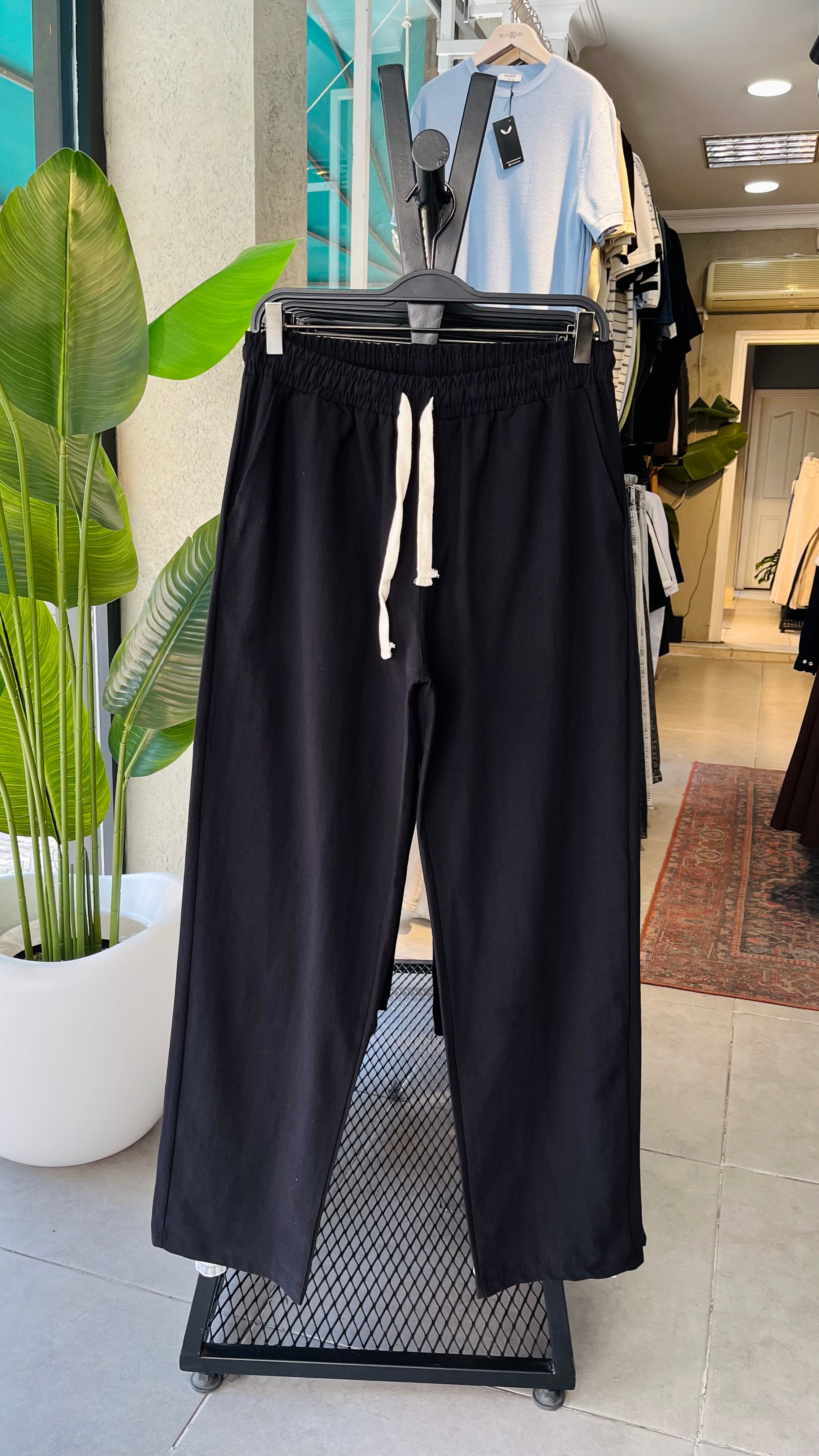 Baggy Siyah Keten Pantolon 6183