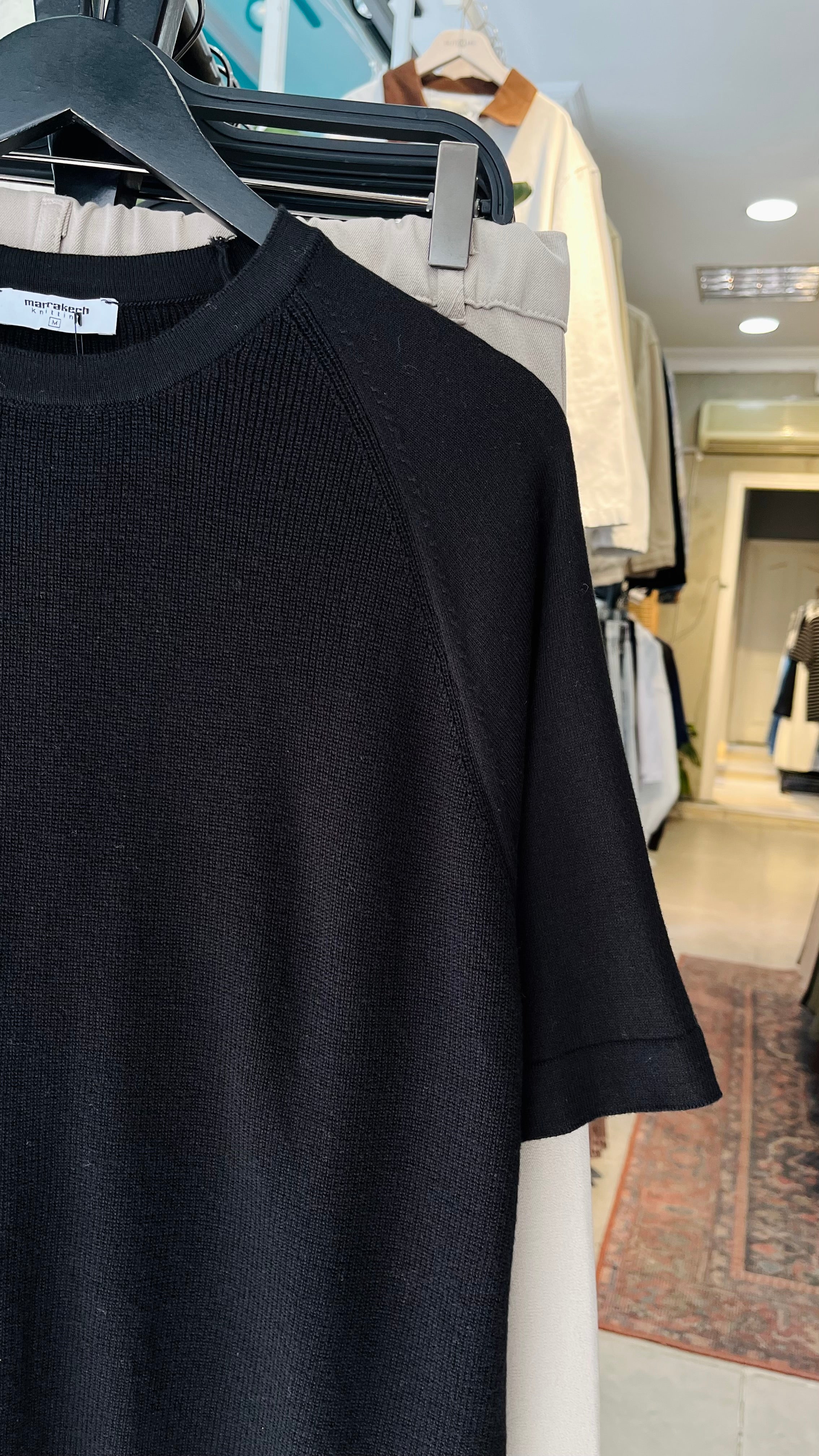 Regular Triko Reglan Kollu Siyah Tshirt 9349