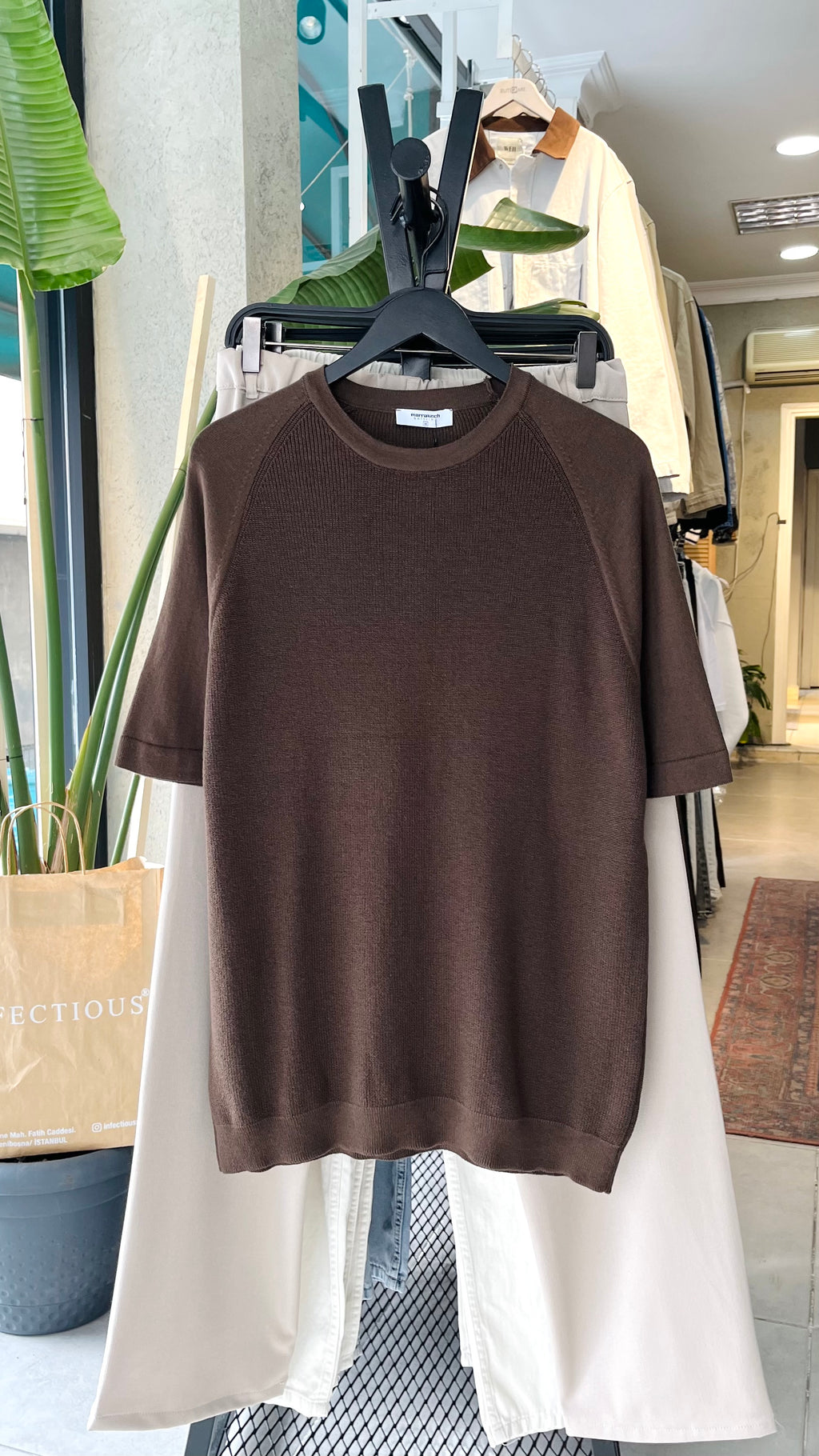 Regular Triko Reglan Kollu Kahverengi Tshirt 9351