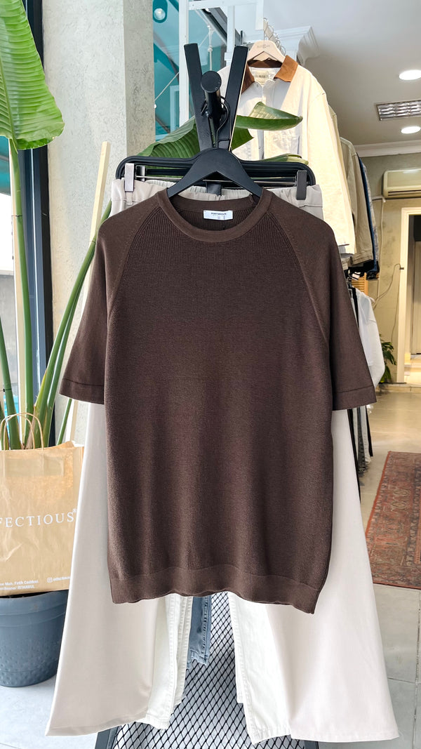 Regular Triko Reglan Kollu Kahverengi Tshirt 9351