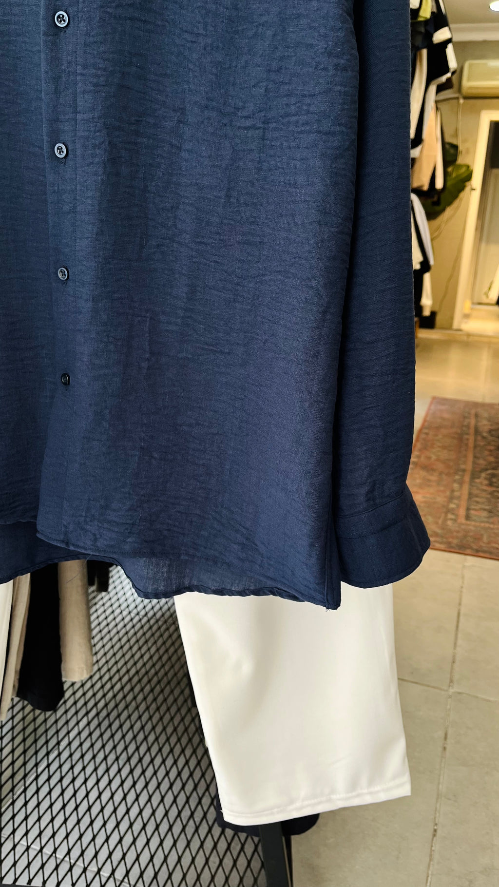 Oversize Lacivert Uzun Kollu Gömlek 5475