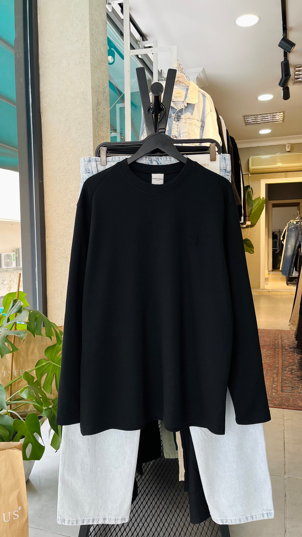 Oversize İnce Siyah Sweatshirt 7026
