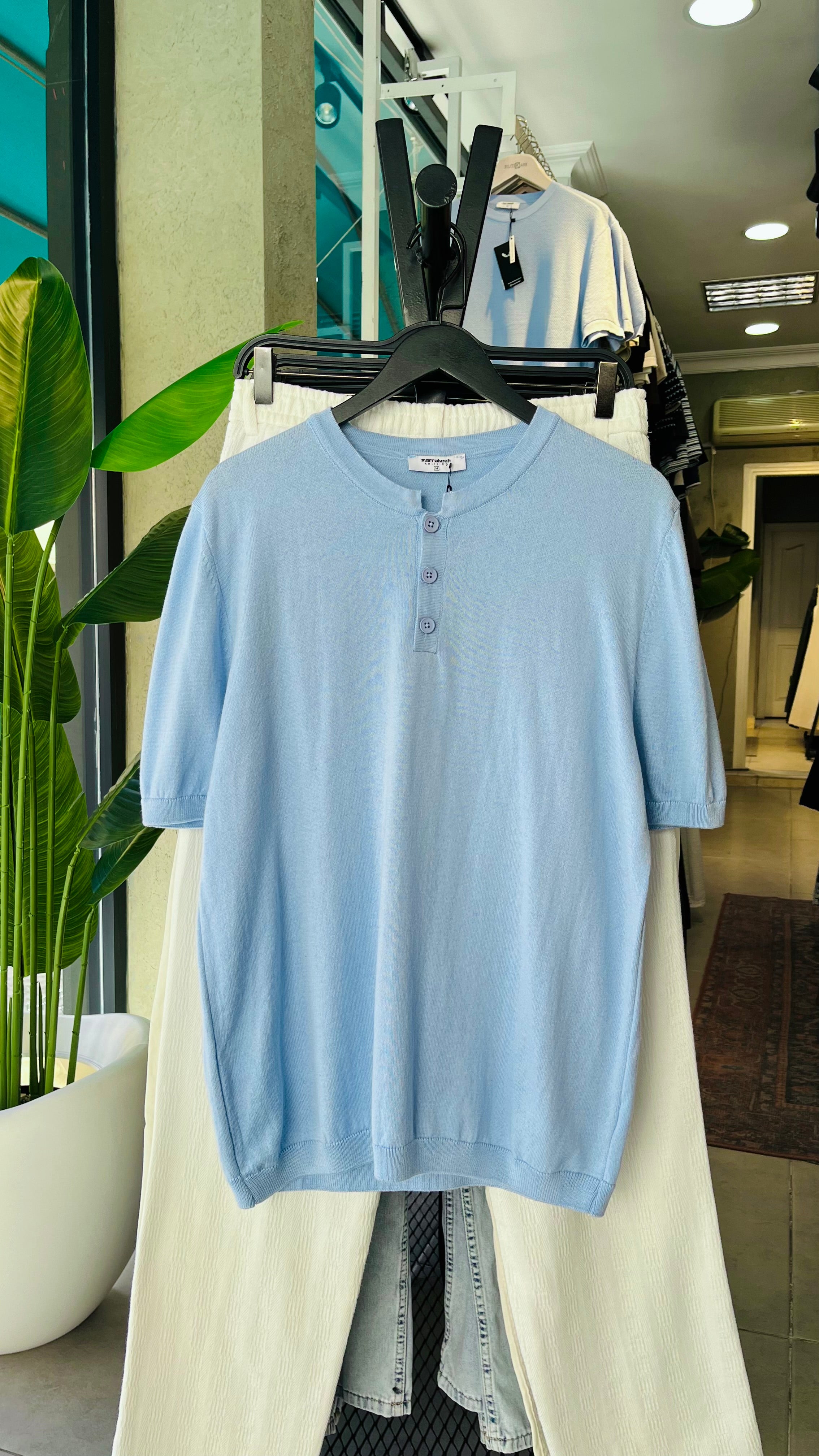 Yarım Patlı Bebe Mavisi Triko Tshirt 9380