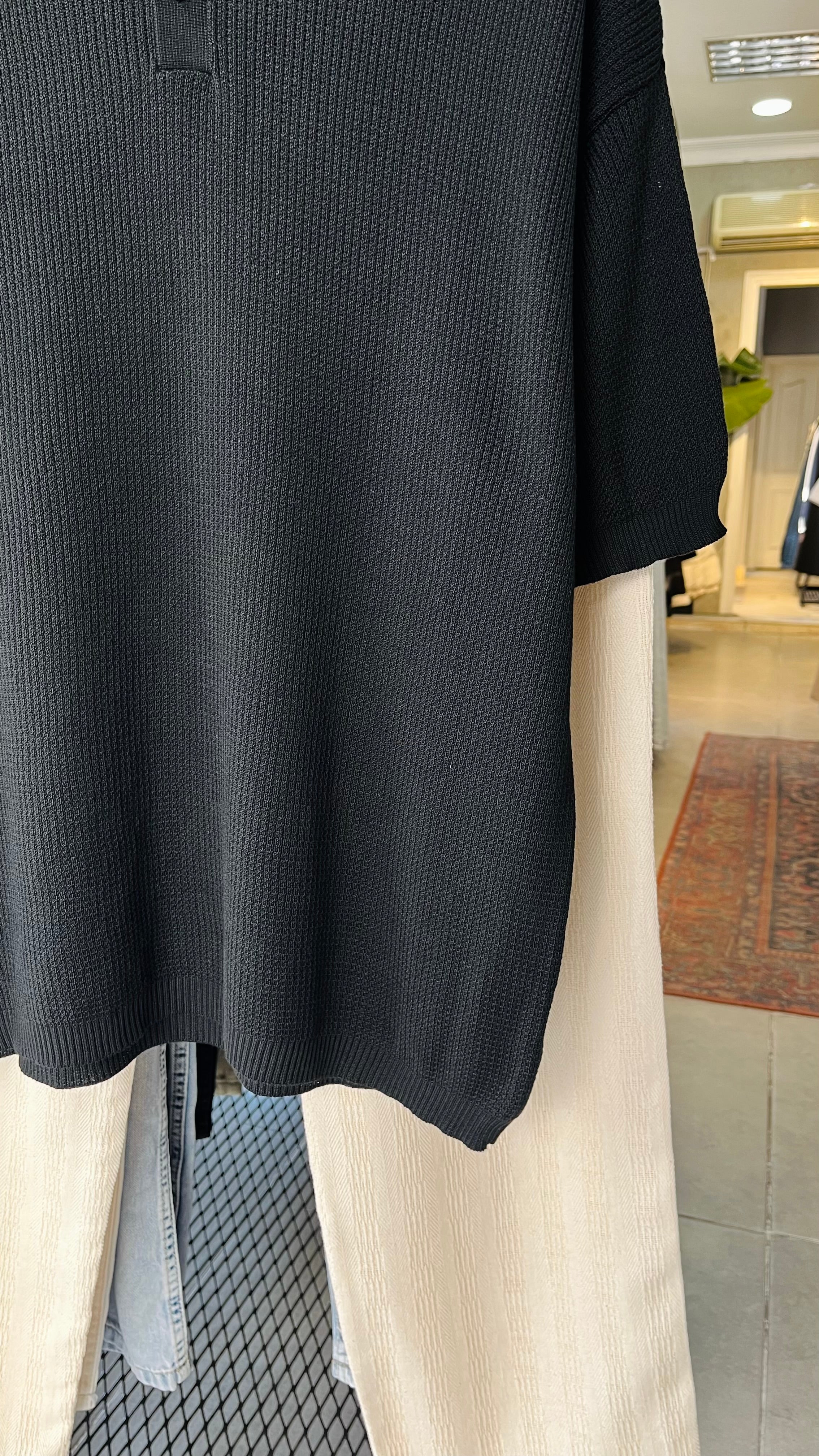 Oversize Siyah Yakalı Triko Tshirt 9355