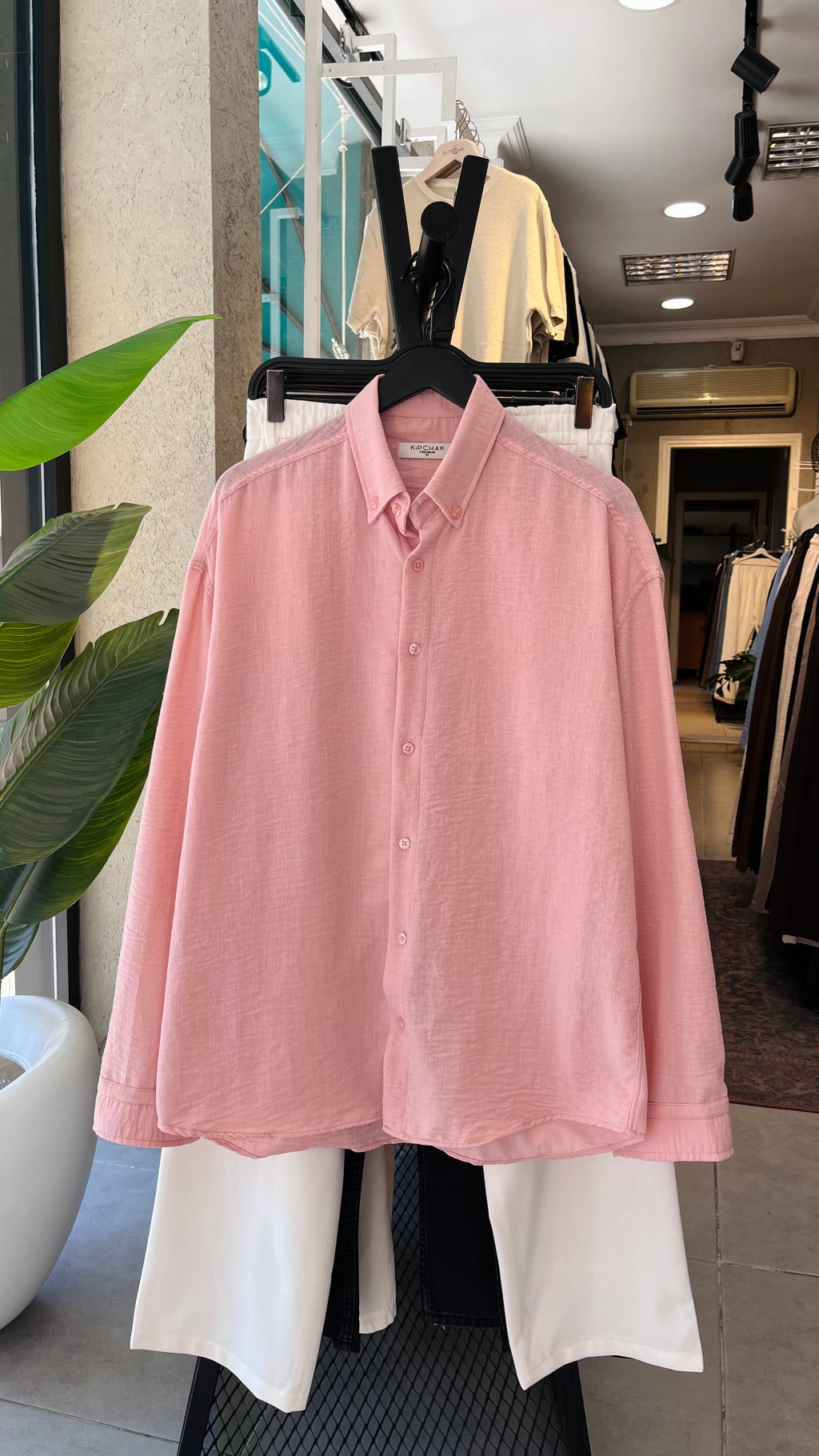 Oversize Açık Pembe Uzun Kollu Gömlek 5504