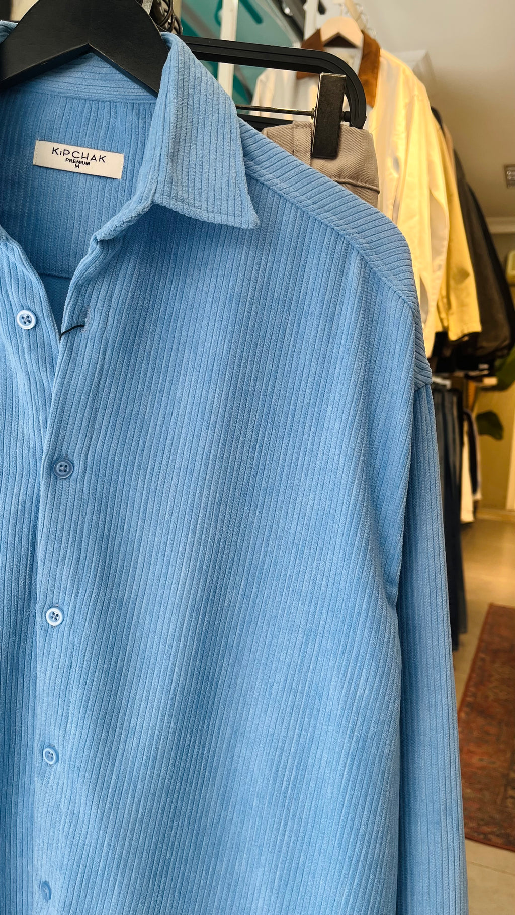 Oversize Bebe Mavisi Kadife Gömlek 5427