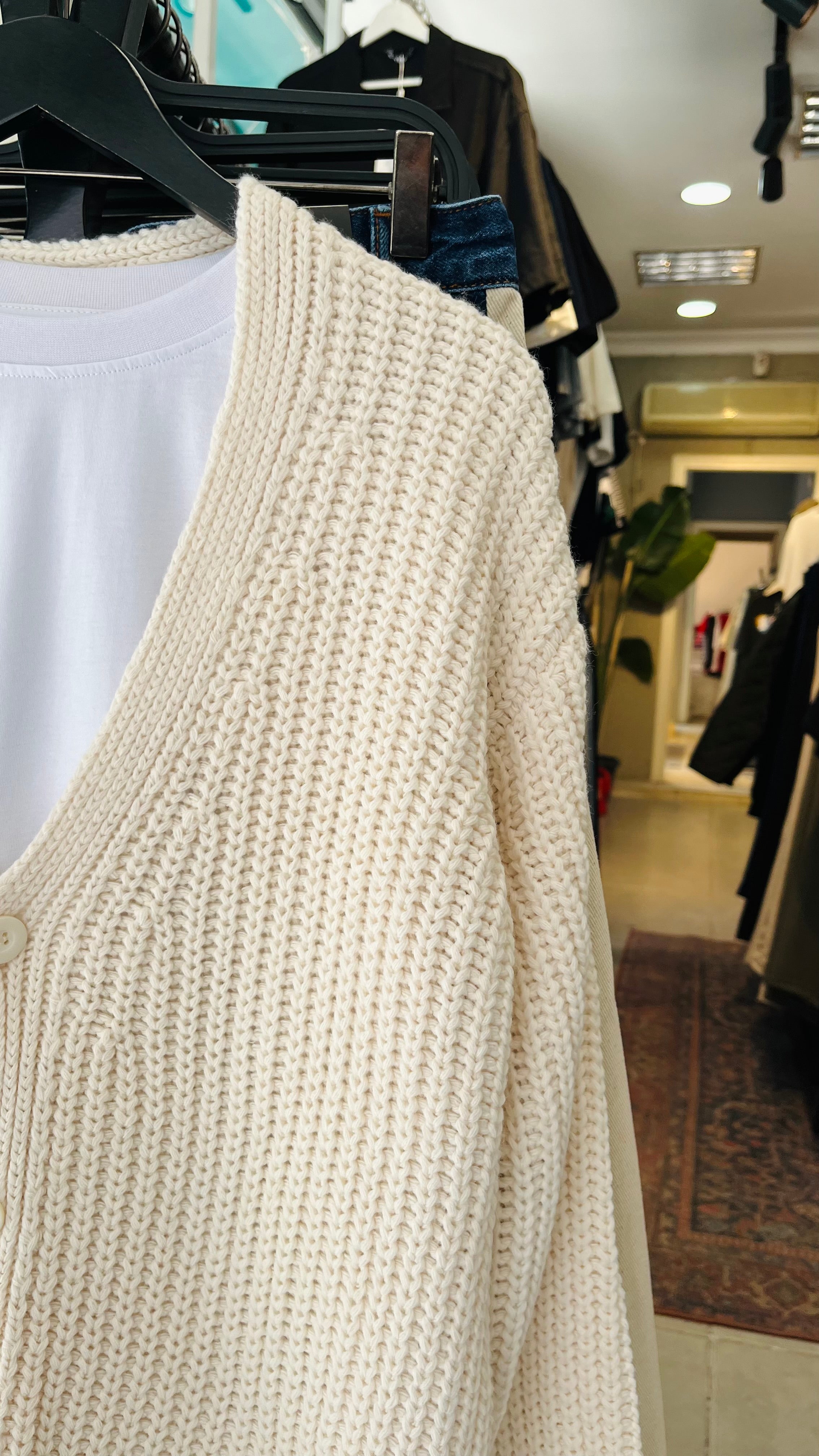 Oversize Bej Örme Hırka 7008