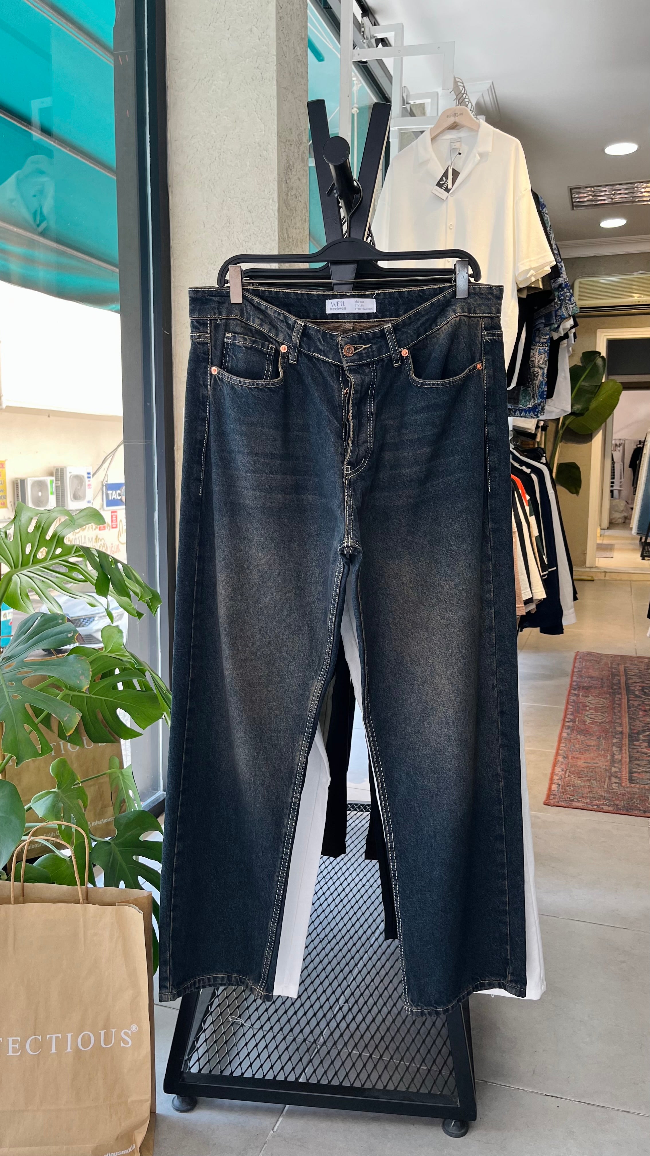 Baggy Koyu Lacivert Yıkamalı Eskitme Jean 3268