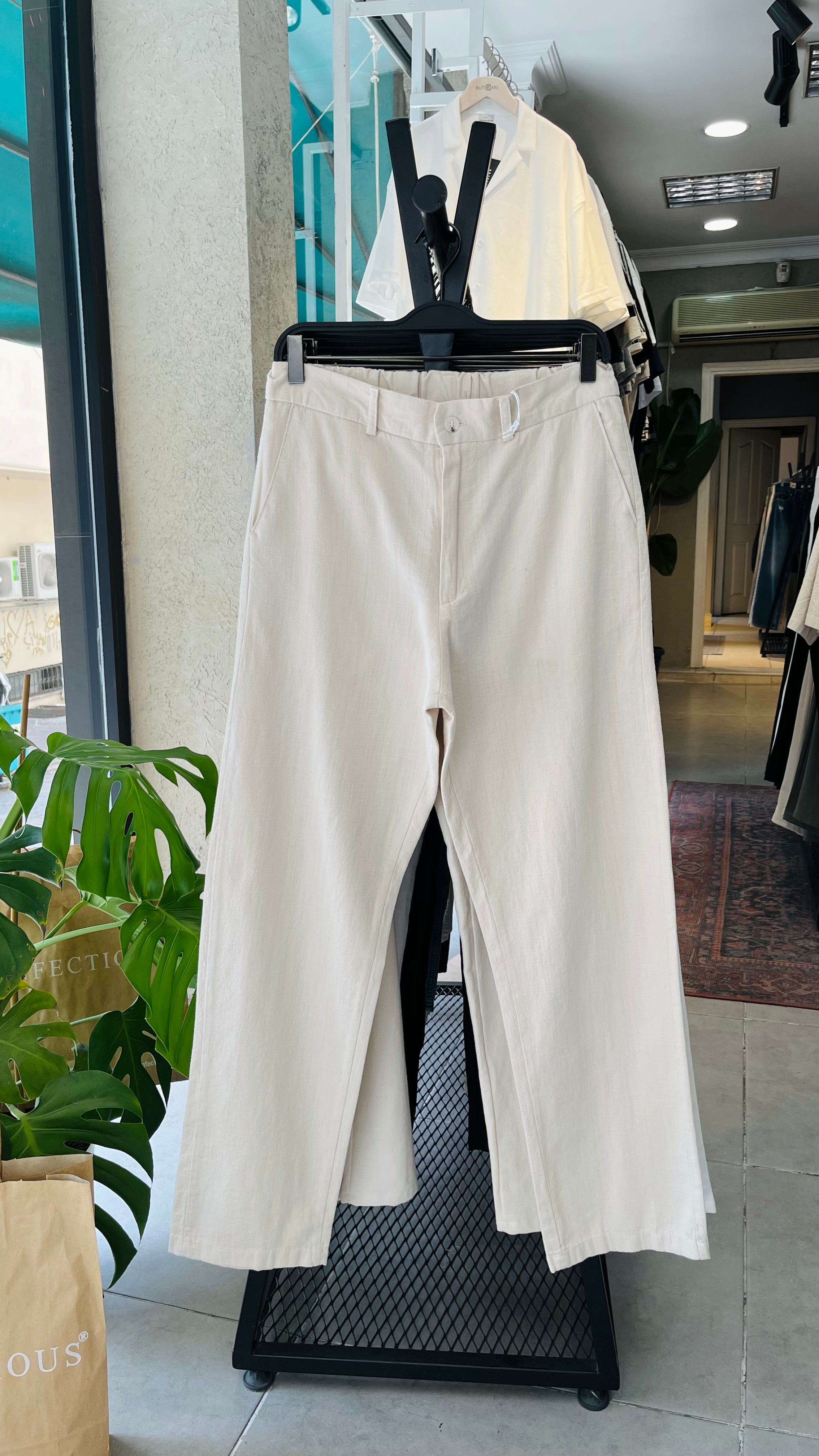 Erkek Baggy Keten Pantolon – Bej 6133