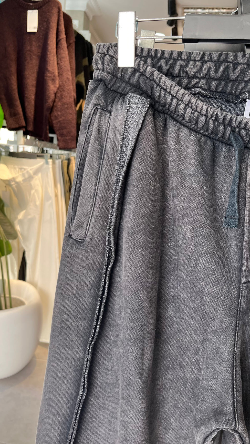Baggy Premium Paçaları İp Detaylı Siyah YIkamalı Eşofman 6249