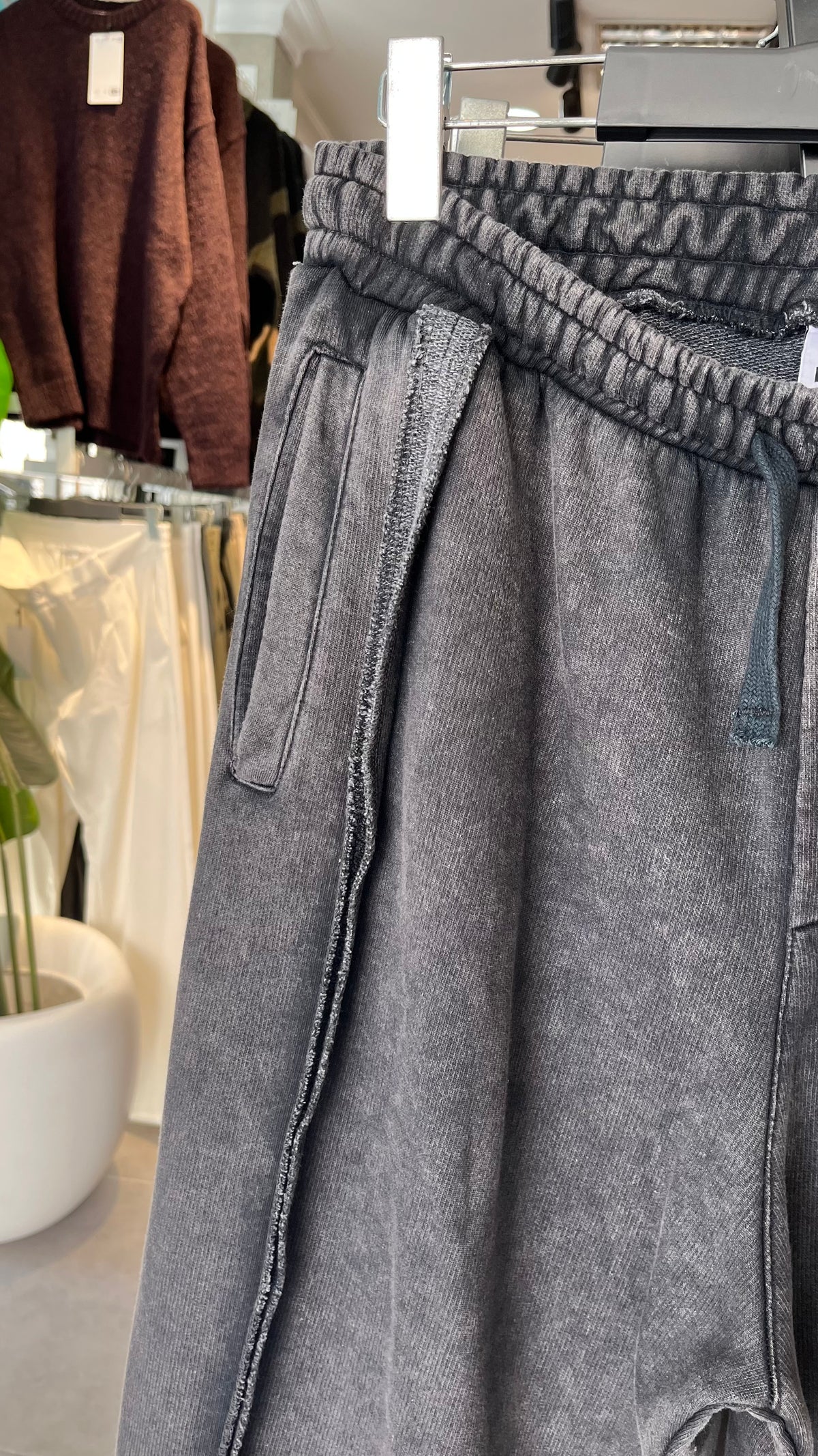 Baggy Premium Paçaları İp Detaylı Siyah YIkamalı Eşofman 6249