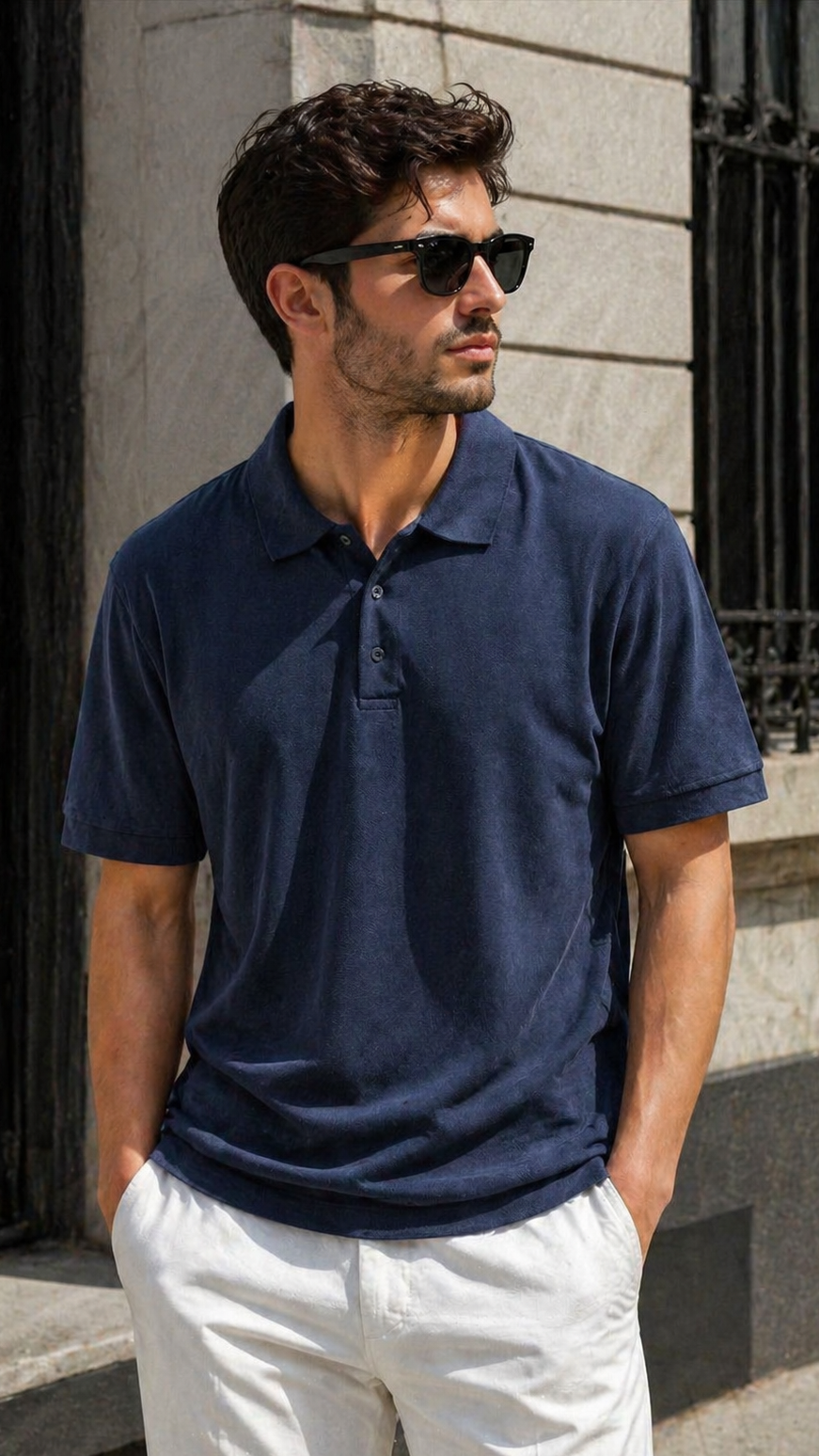 Rahat Kalıp Lacivert Yakalı Tshirt 9385