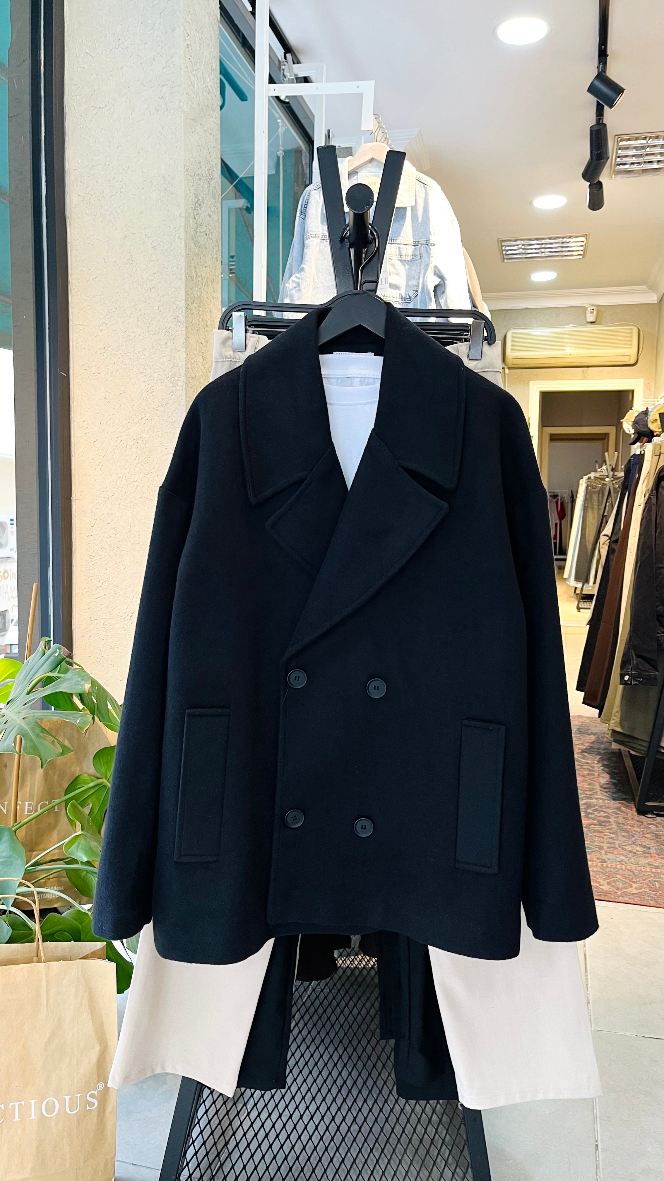 Oversize Kruvaze Kaşe Siyah Kaban 2018