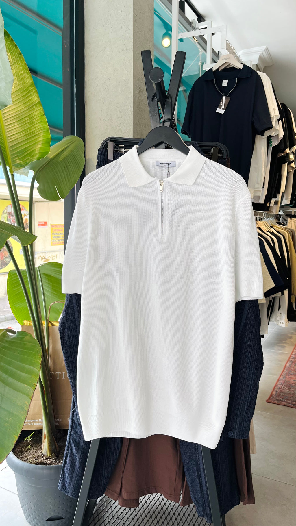 Regular Yakalı Fermuarlı Beyaz Triko Tshirt – Beyaz 9234