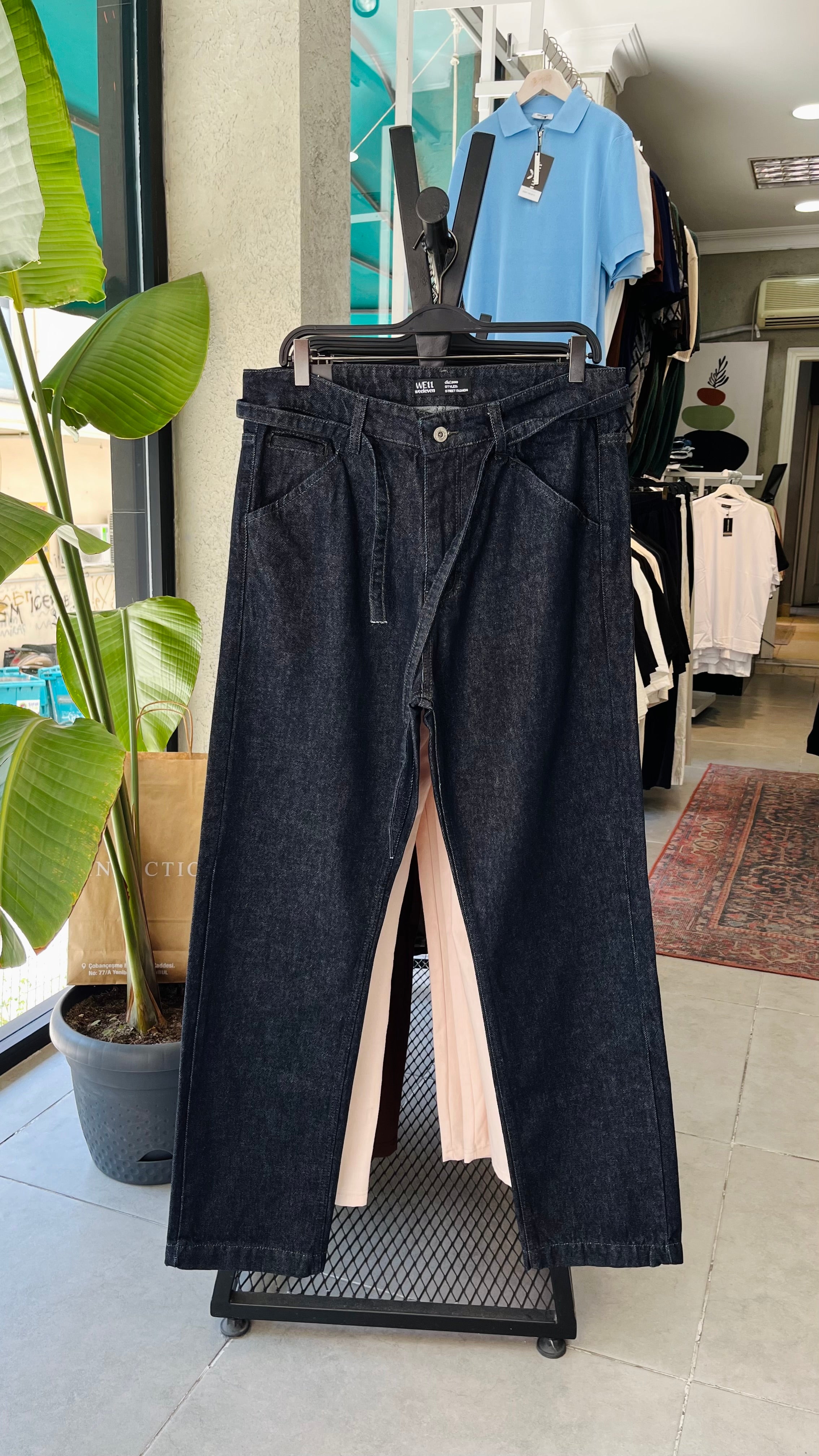 Baggy Antresit Beli İp Detaylı Jean 3300
