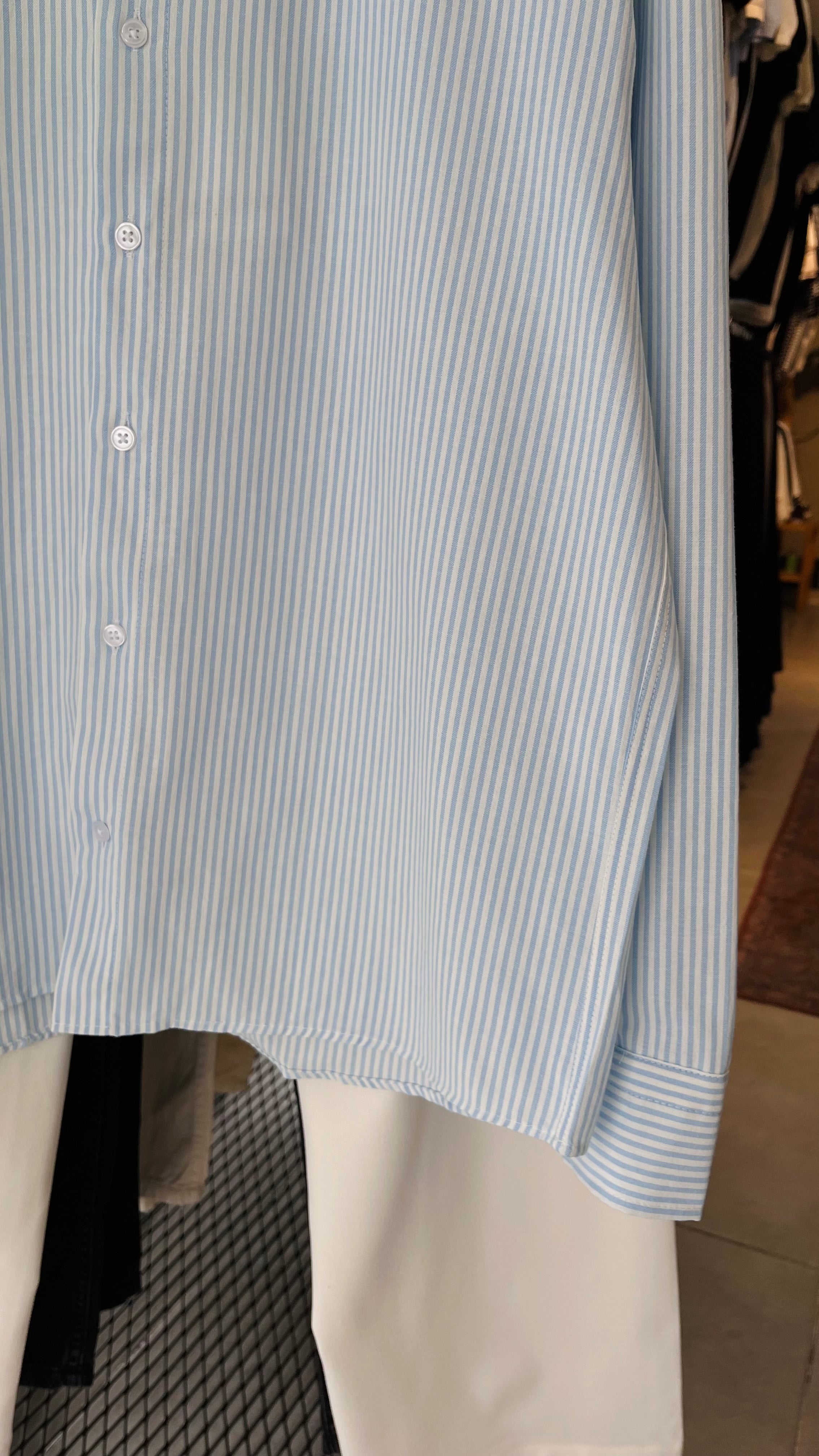 Oversize Mavi Beyaz Çizgili Uzun Kollu Gömlek 5495