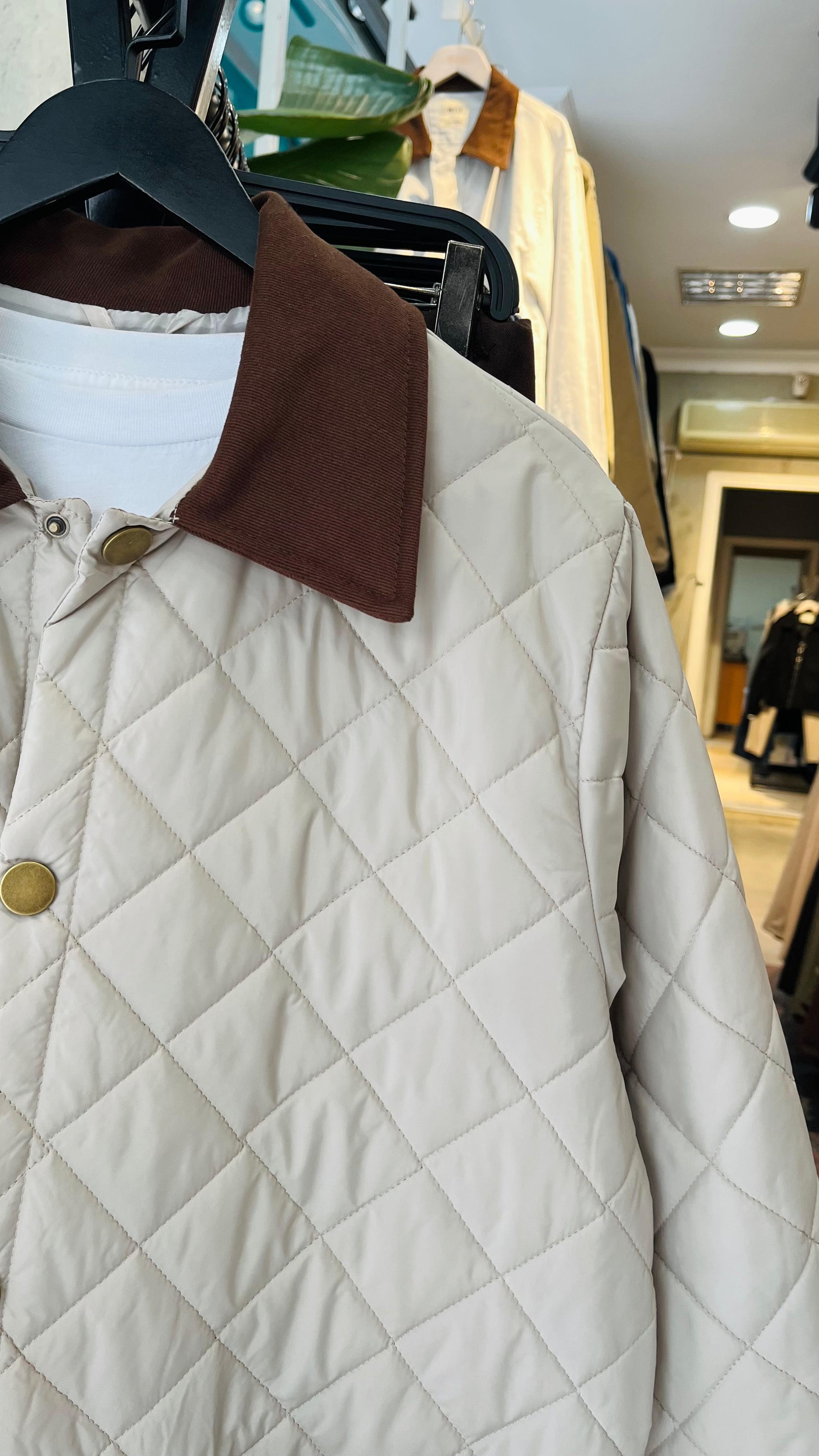 Kapitoneli Yaka Kahverengi Detaylı Bej Mont 2055