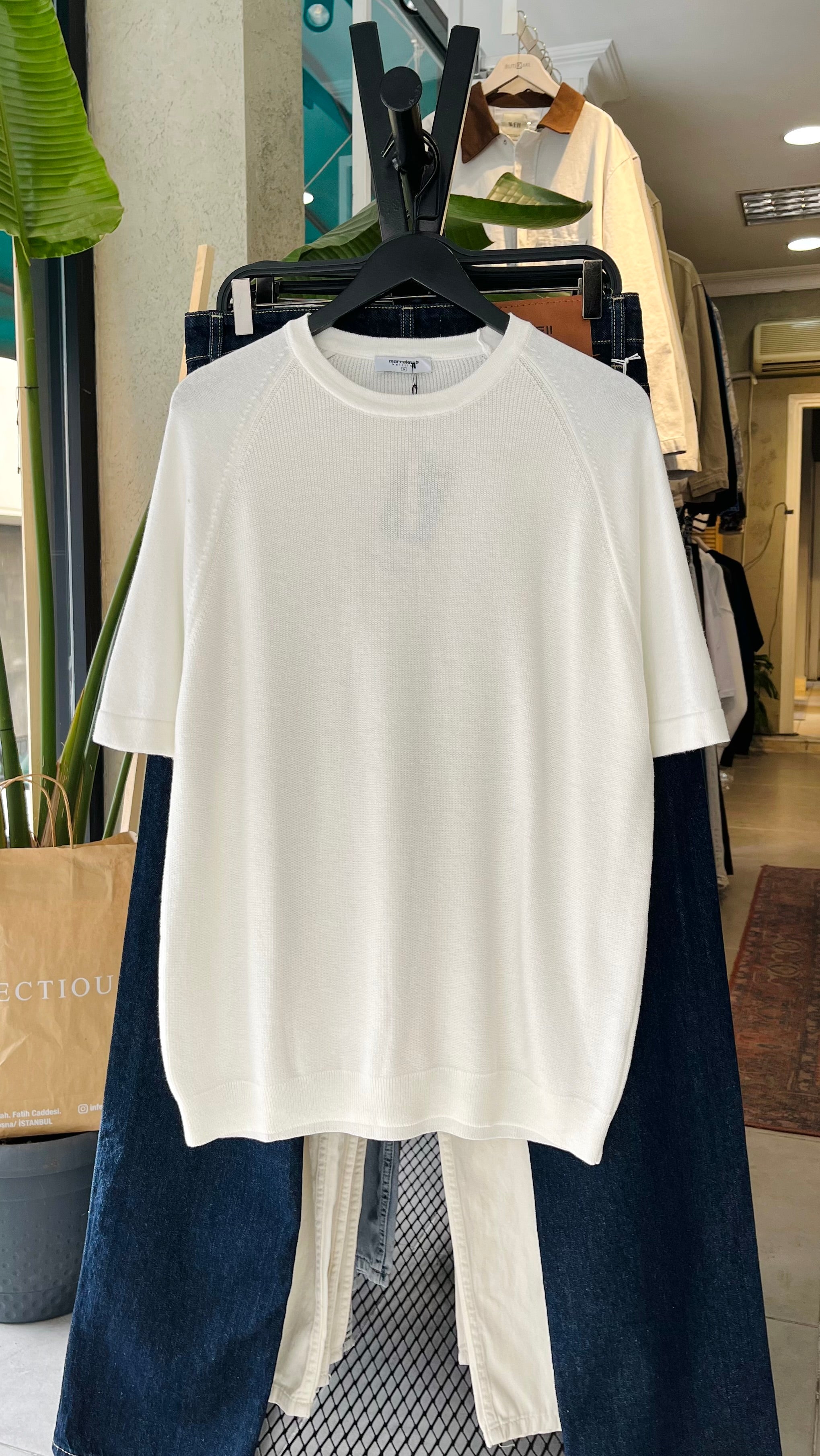 Regular Triko Reglan Kollu Beyaz Tshirt 9348