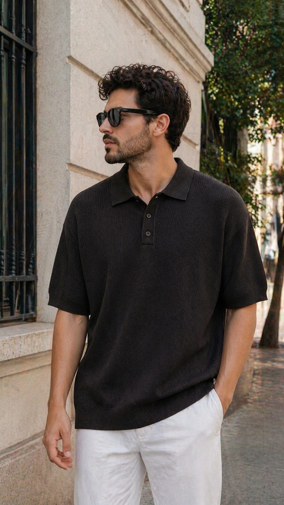Oversize Kahverengi Yakalı Triko Tshirt 9358