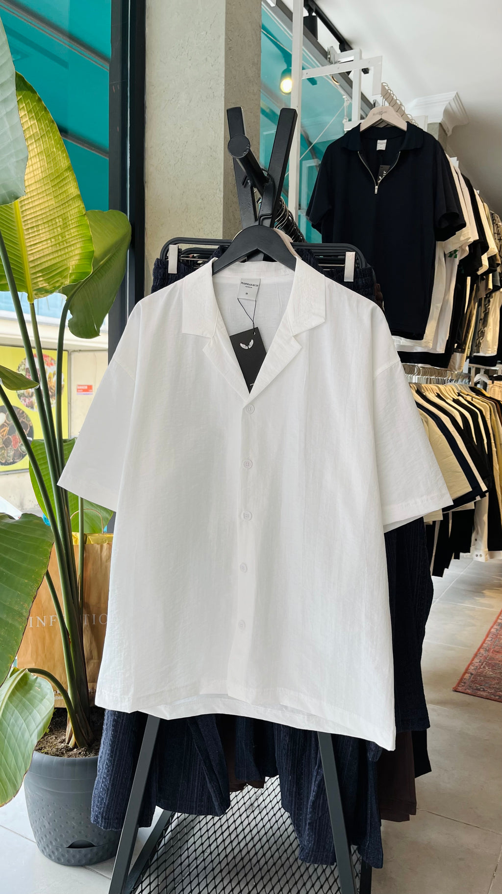 Oversize Beyaz Apaş Yaka Kısa Kollu Gömlek - Beyaz 5368