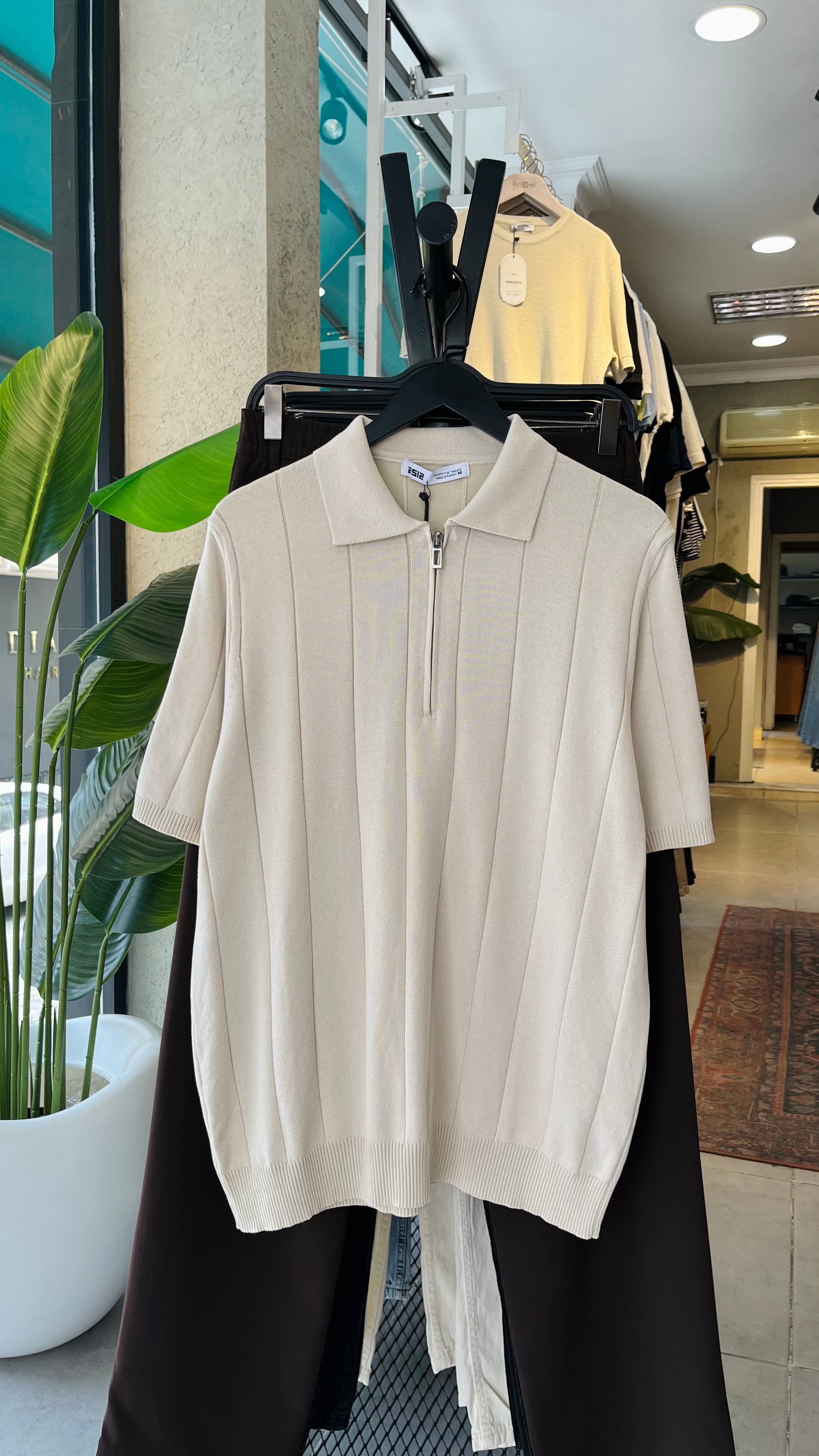 Taş Rengi Polo Yaka Fermuarlı Triko Tshirt 9439