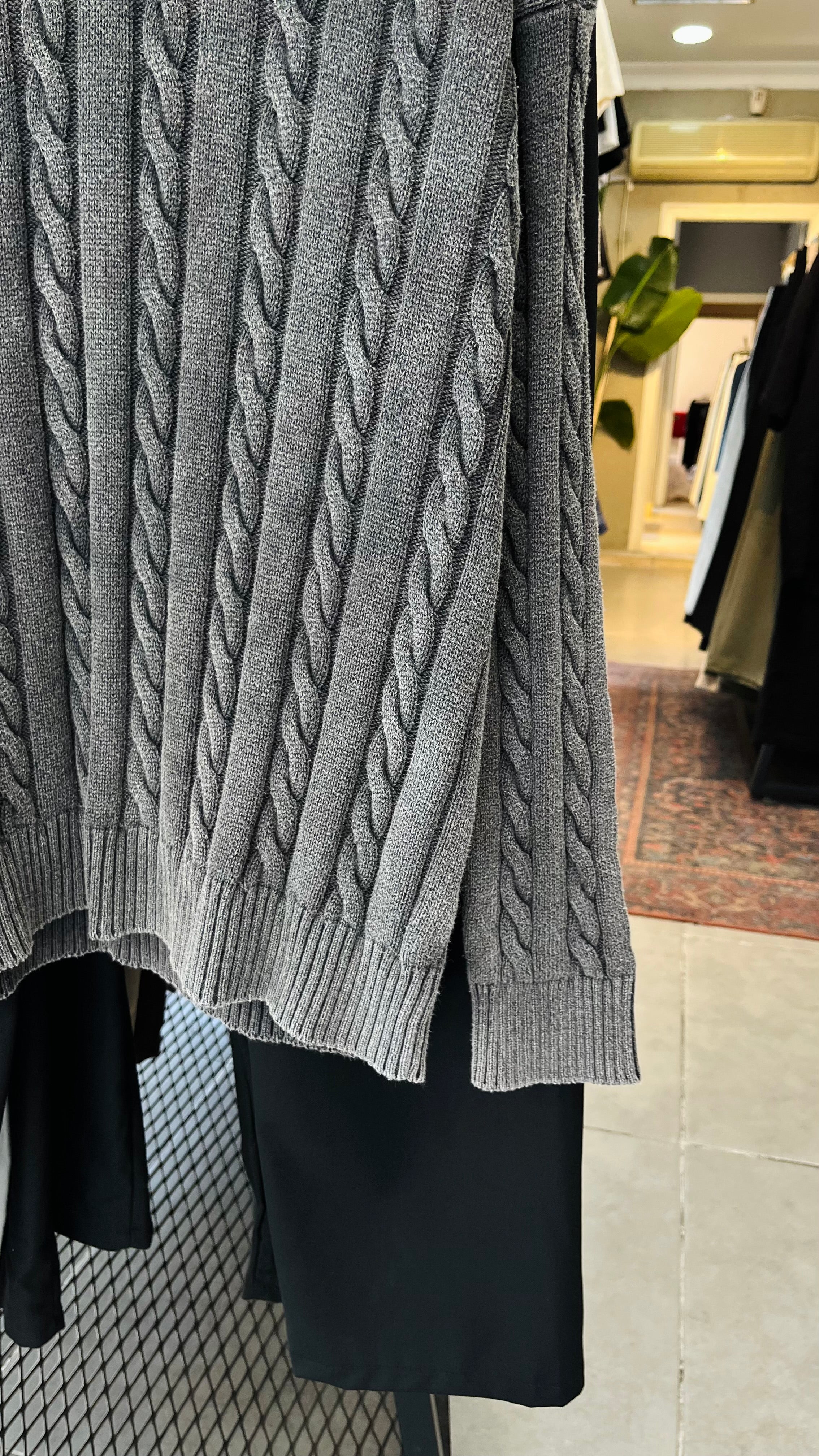 Oversize Örgü Desenli Yıkamalı Siyah Triko 7006