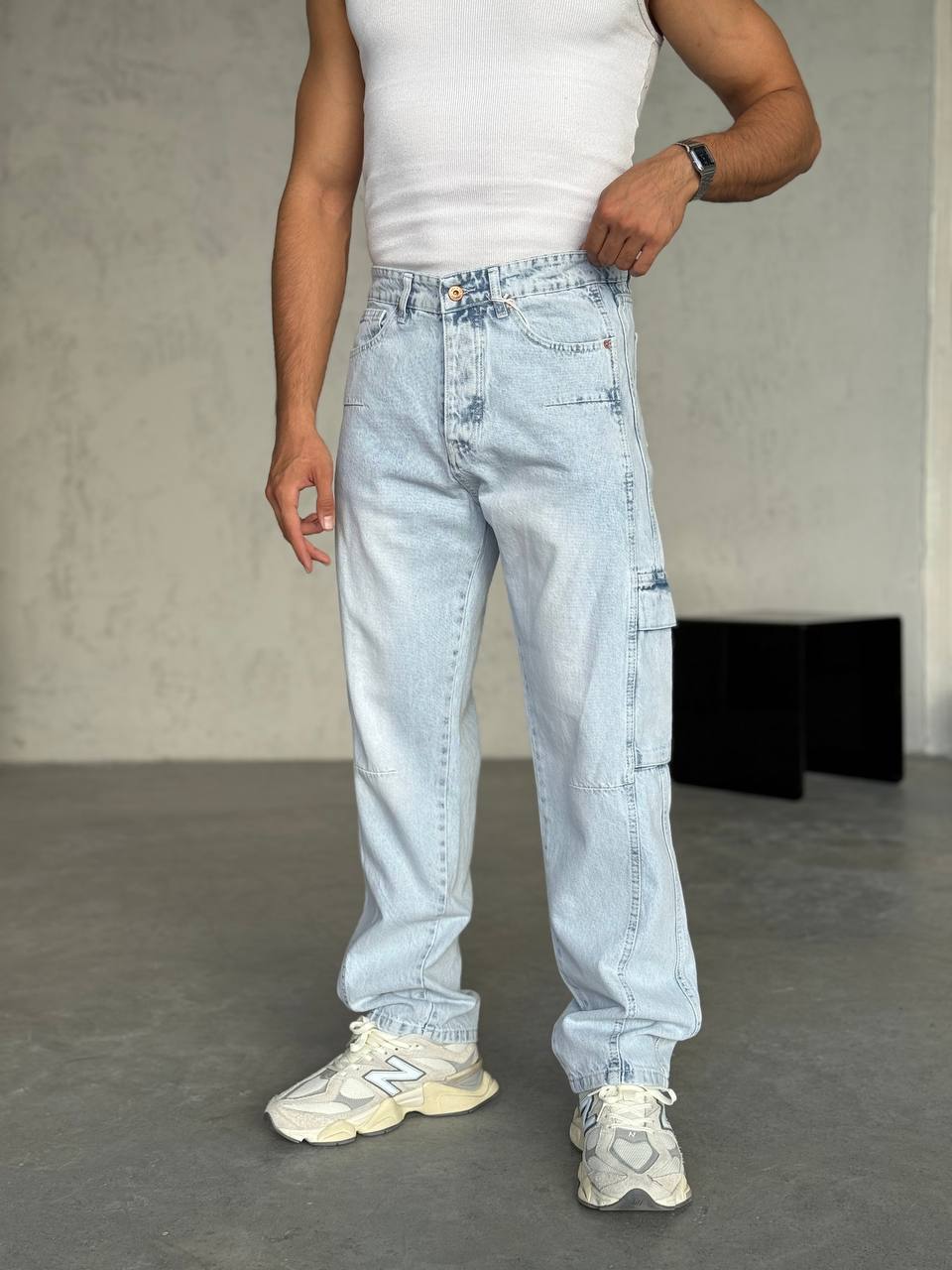 Baggy Açık Mavi Kargo Cepli Jean 3317