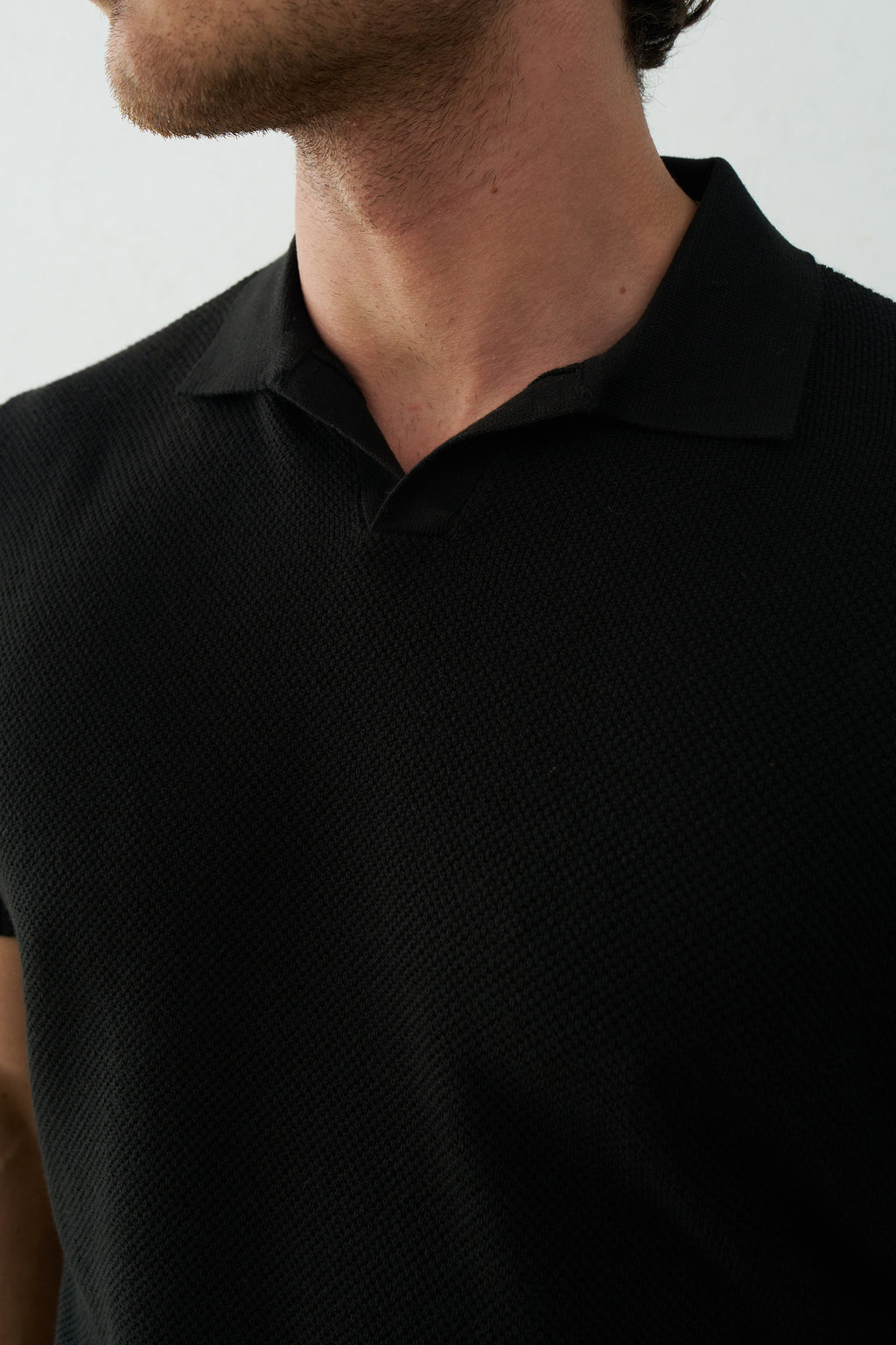 Regular Triko Yakalı Siyah Tshirt 9407