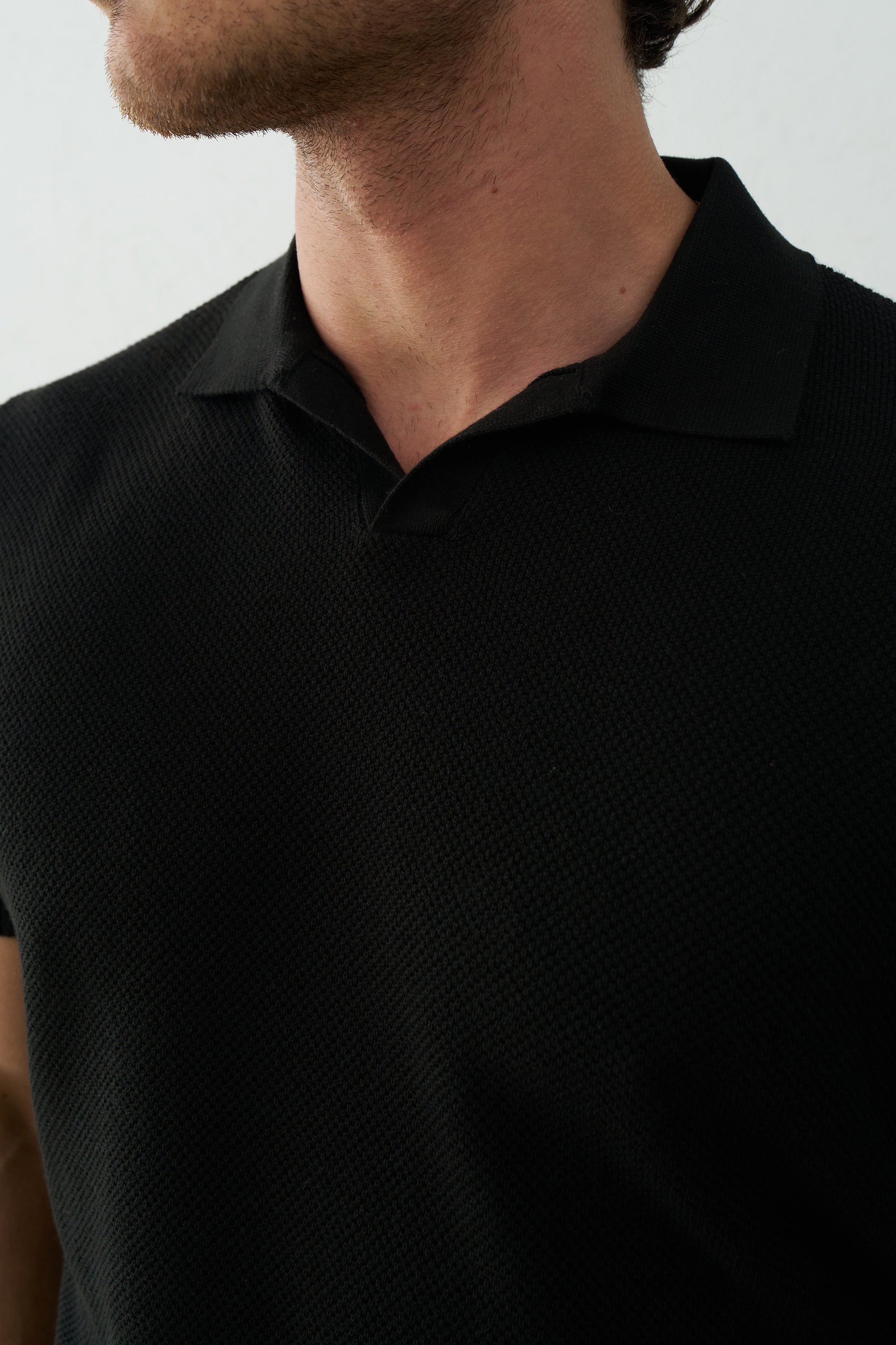 Regular Triko Yakalı Siyah Tshirt 9407