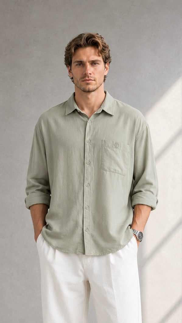 Oversize Haki Uzun Kollu Gömlek 5463