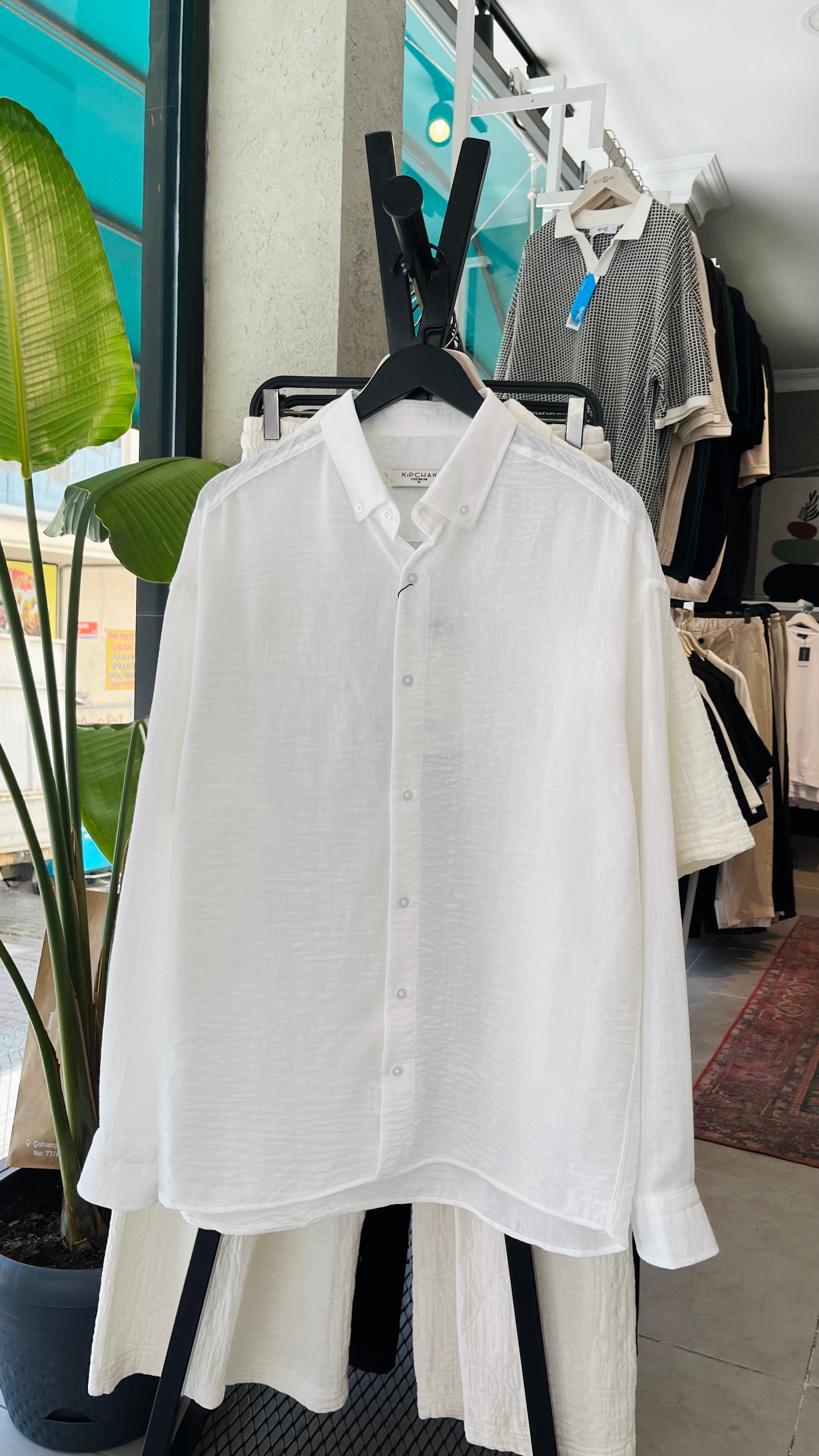 Oversize Beyaz Uzun Kollu Gömlek - Beyaz 5374