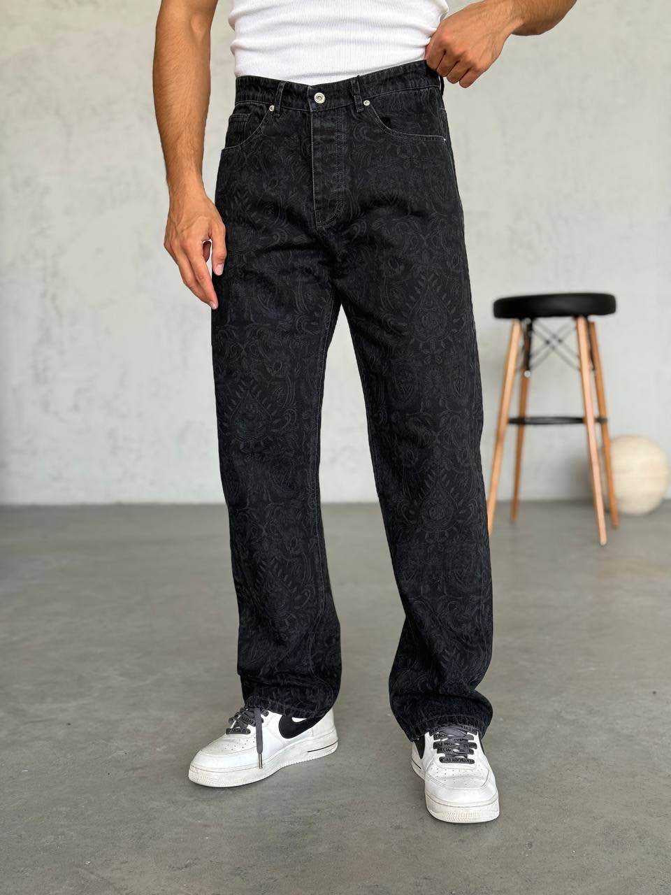 Baggy Desenli Siyah Jean 3320