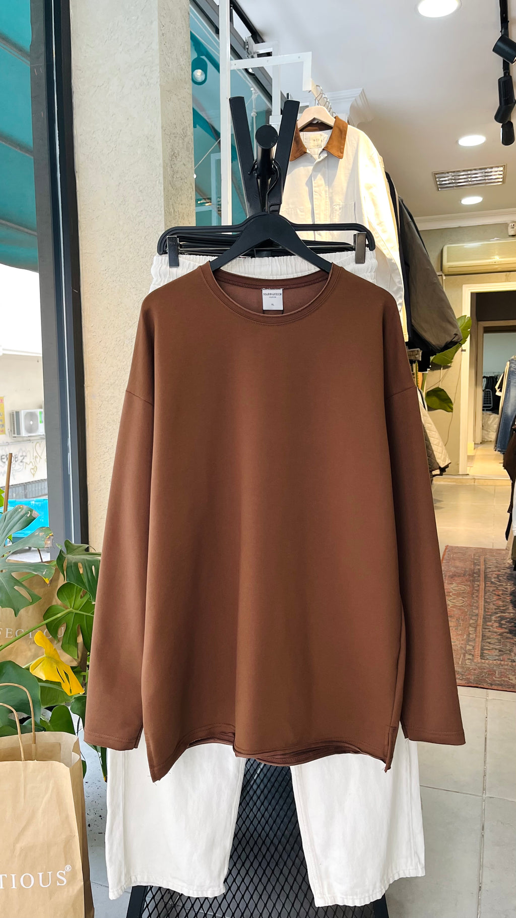 Oversize Kahverengi İnce Sweatshirt 5012