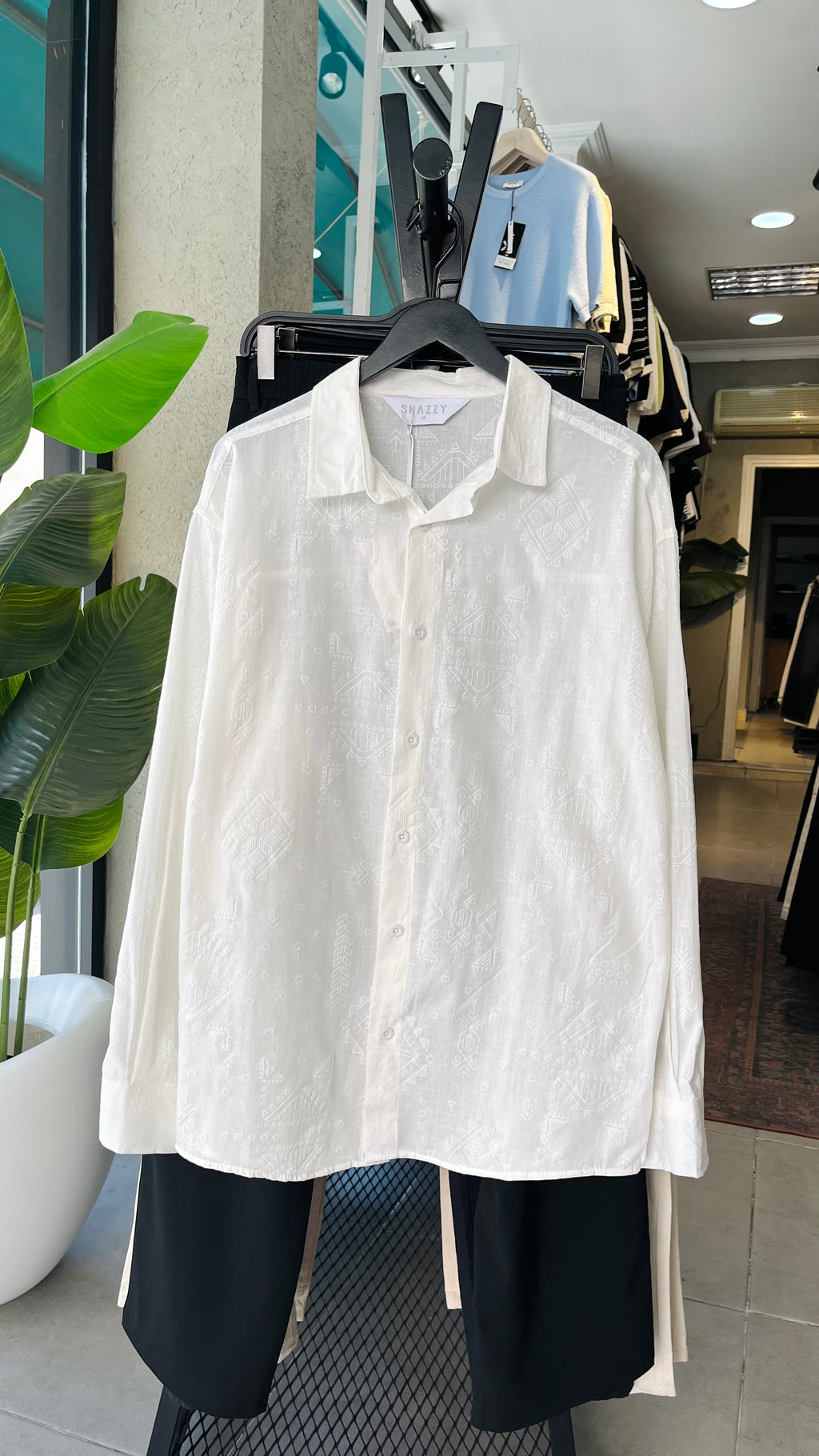 Oversize Beyaz Desenli Uzun Kollu Gömlek 5482