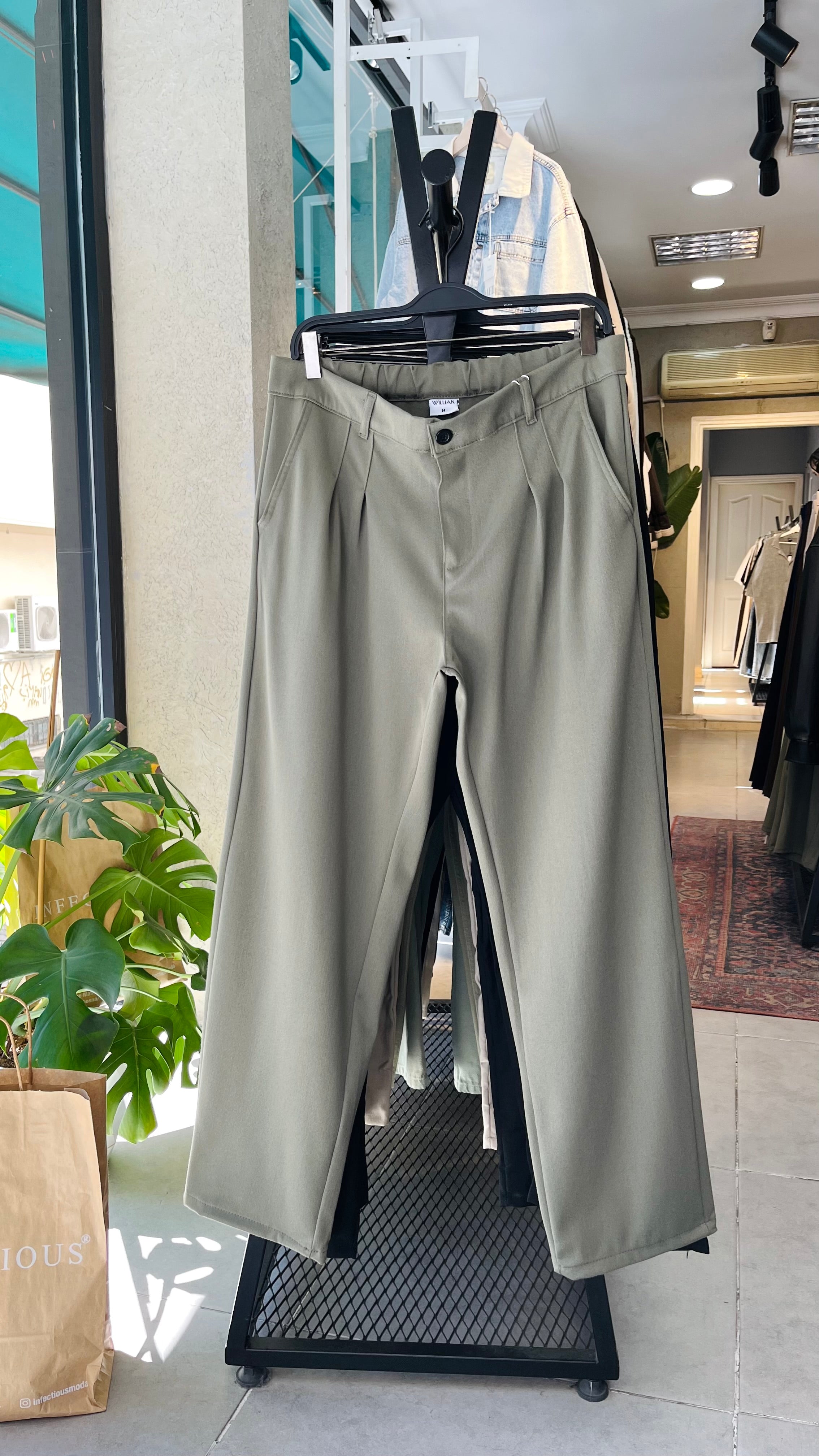 Baggy Haki Kalın Kumaş Pantolon 6152
